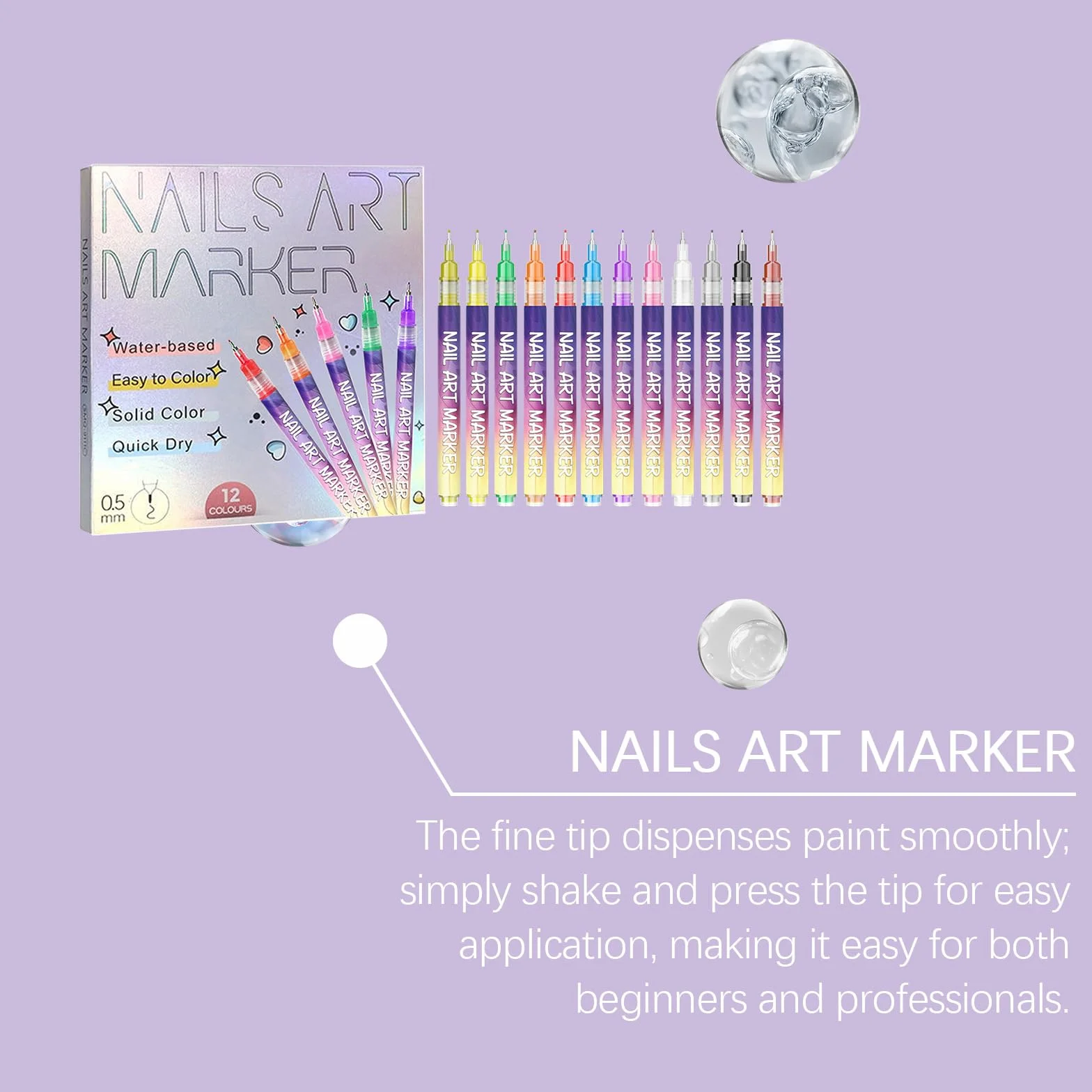 Juego de 12 lápices de uñas de colores para uñas de gel, lápices de graffiti de secado rápido, herramienta de dibujo de uñas (7 unidades)