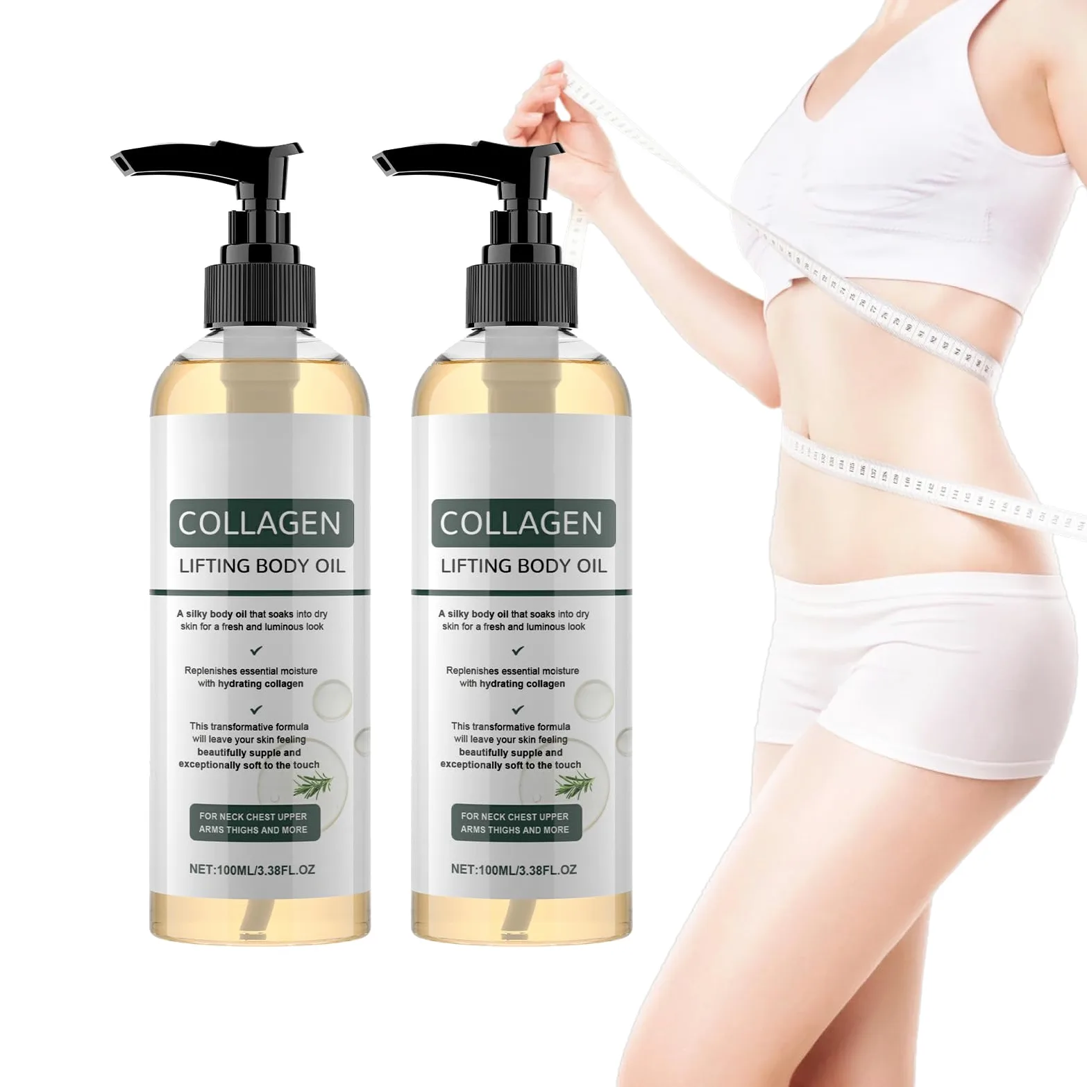 Aceite de colágeno para reafirmar la piel, colágeno lifting Body Oil After Shower, aceites hidratantes reafirmantes, aceites corporales hidratantes antiedad para piel seca, líneas finas (2 unidades)