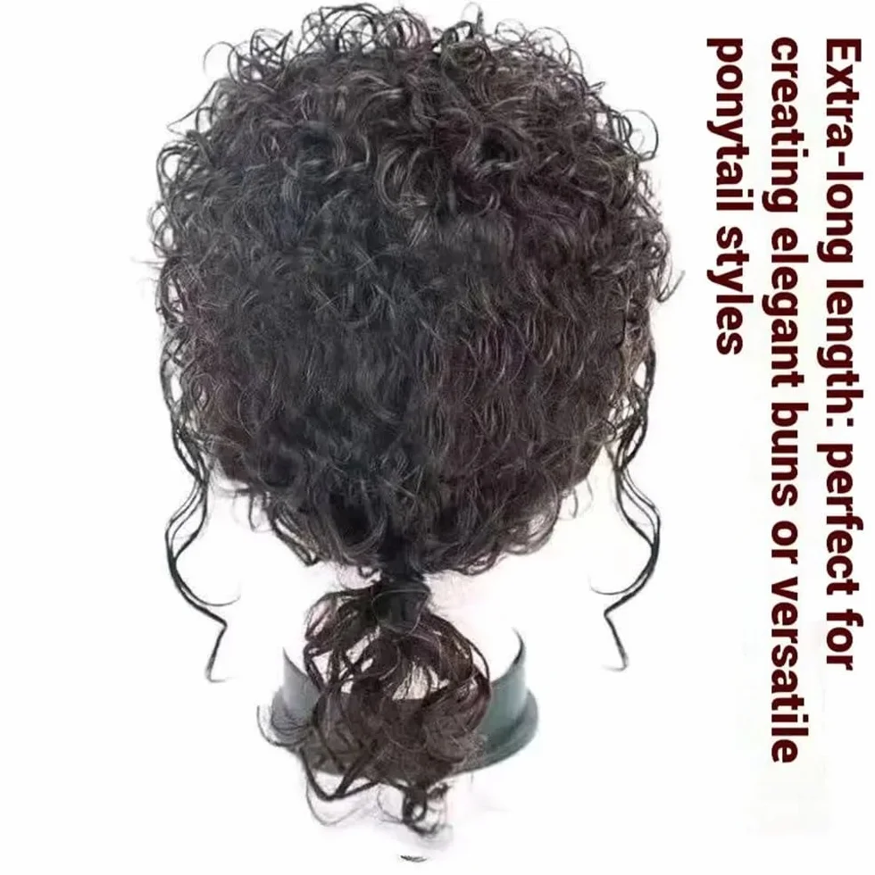 Parte de cabello humano ondulado natural para mujeres, con clip en pony con base de encaje, extensión de cabello, cobertura de la caída del cabello, 30 cm añade volumen al cabello (negro natural)
