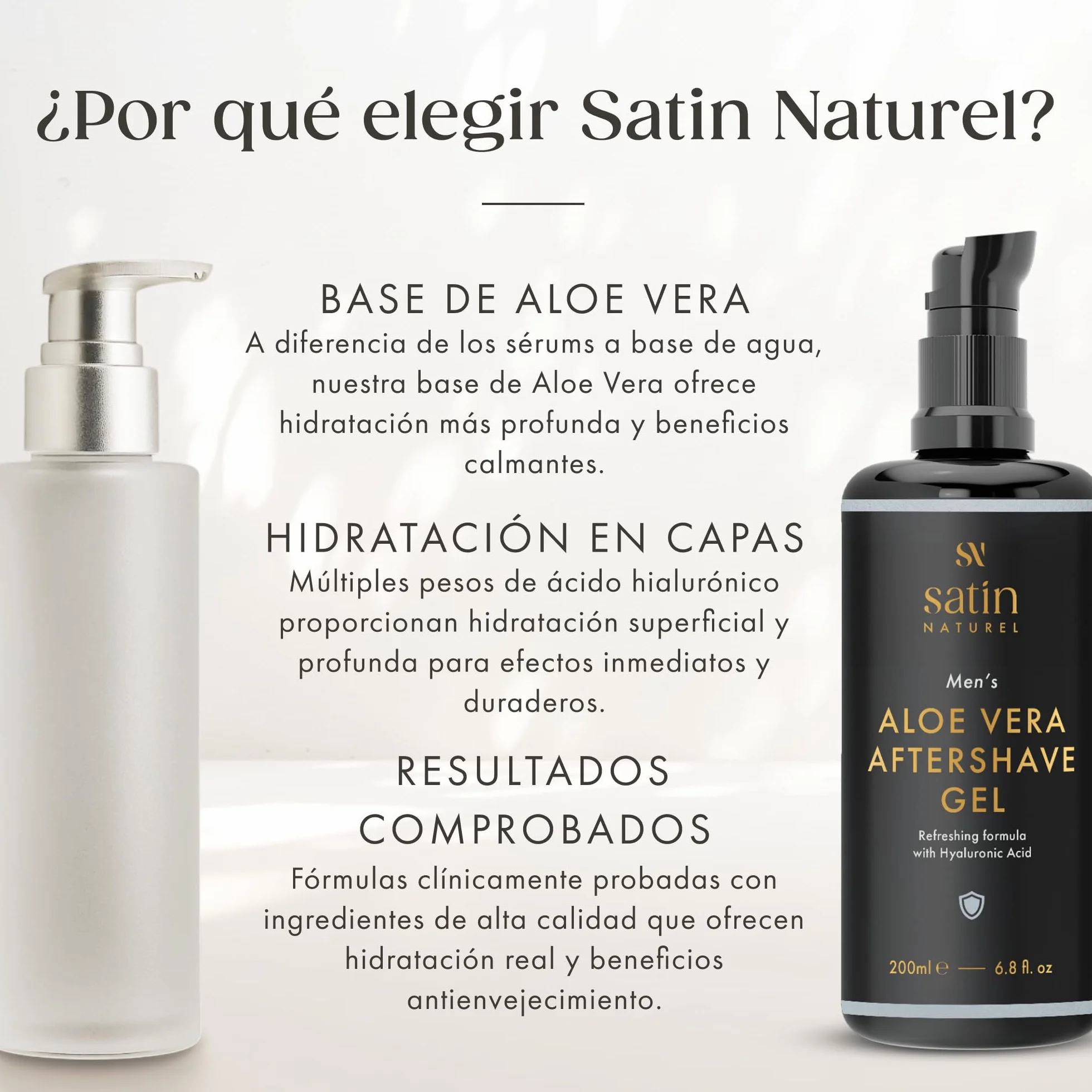 Satin Naturel After Shave 3:1 con Aloe Vera Gel 200ml Crema Hidratante Facial Serum Ácido Hialurónico Regalo Hombre