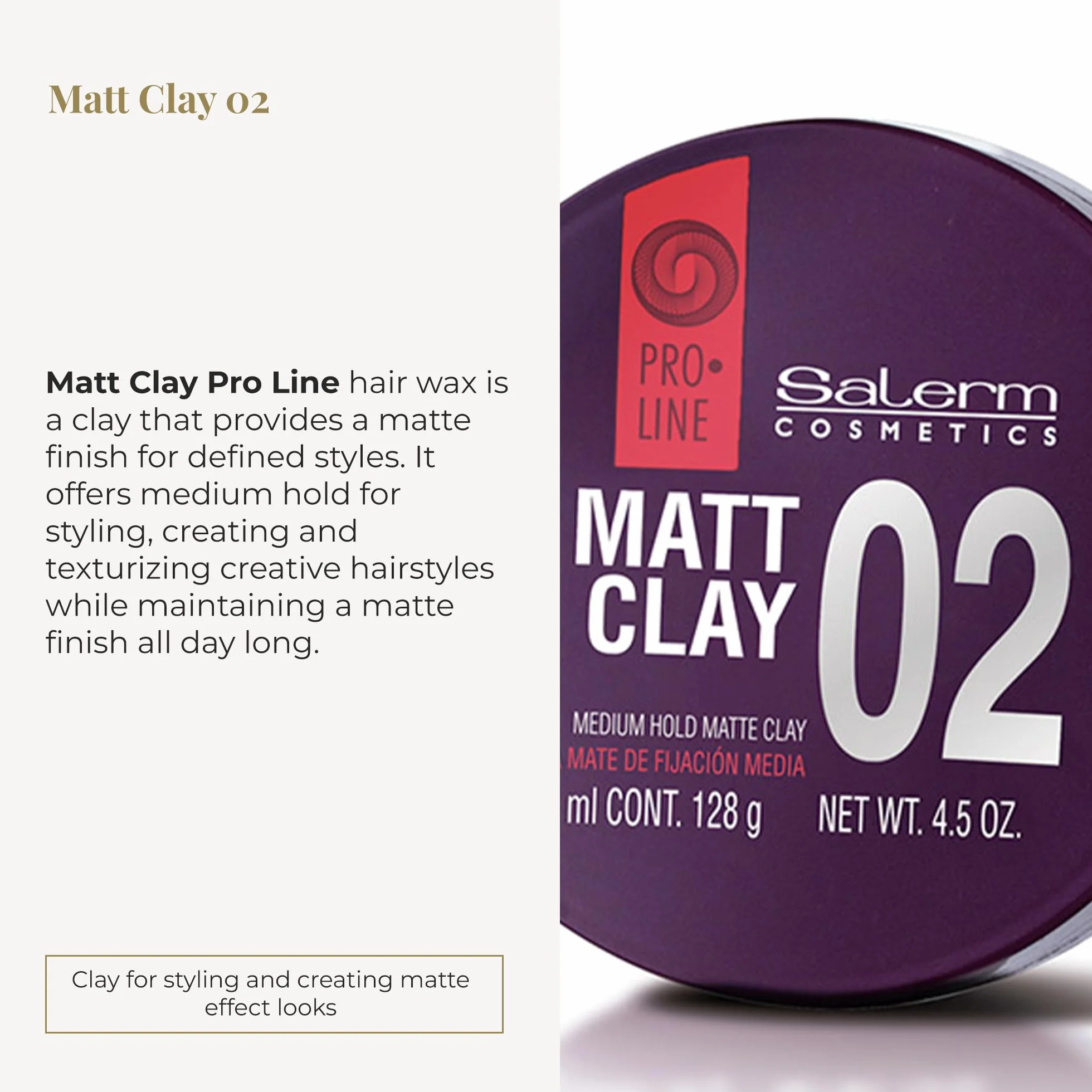 SALERM Pro Line Matt Clay 02-125 ml Cera para el Pelo Fijación Media Efecto Mate Texturizador