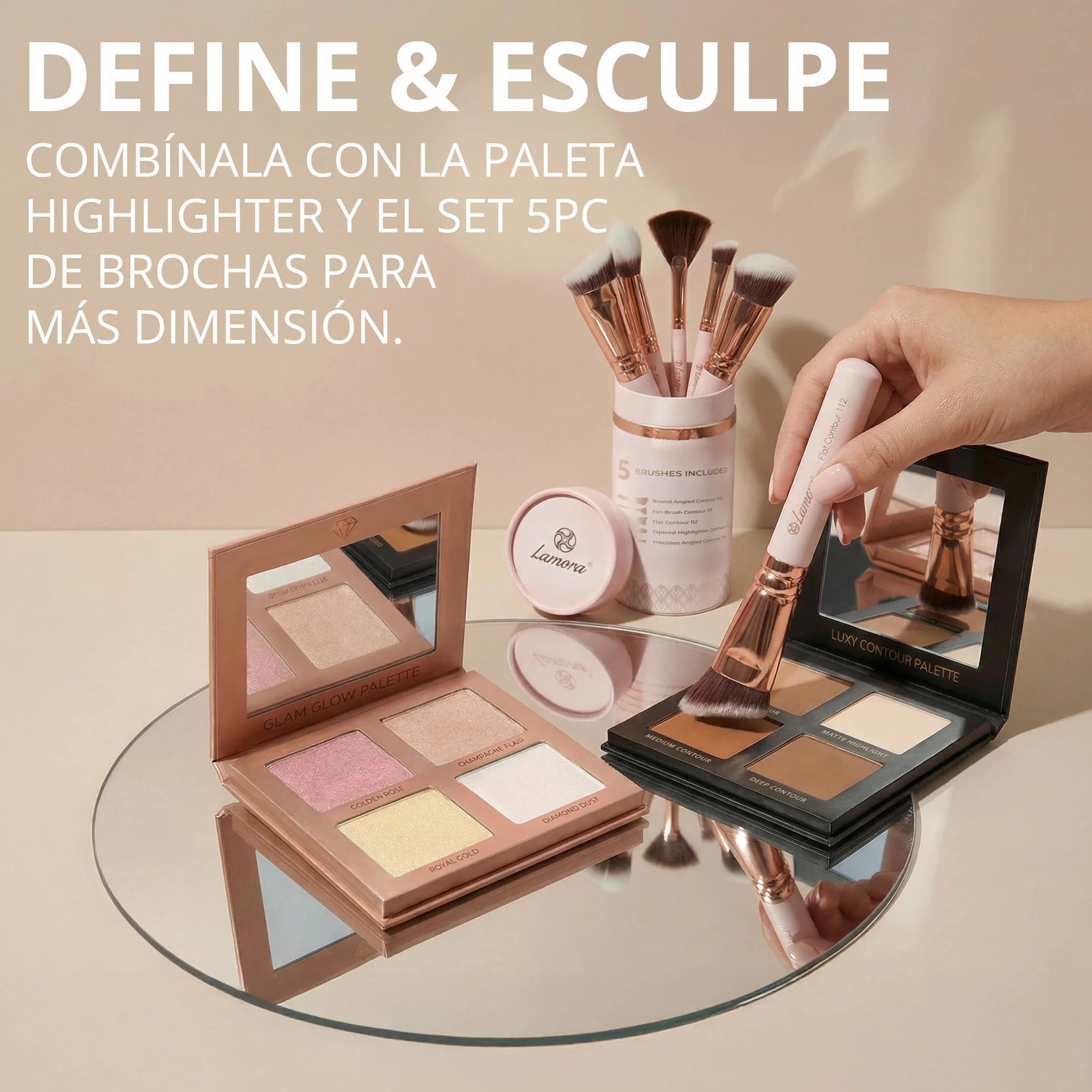 Paleta Contorno Maquillaje Polvos Compactos - Kit Contouring Polvo con Espejo - 4 Colores Mate Pigmentados - Vegano No Probado En Animales