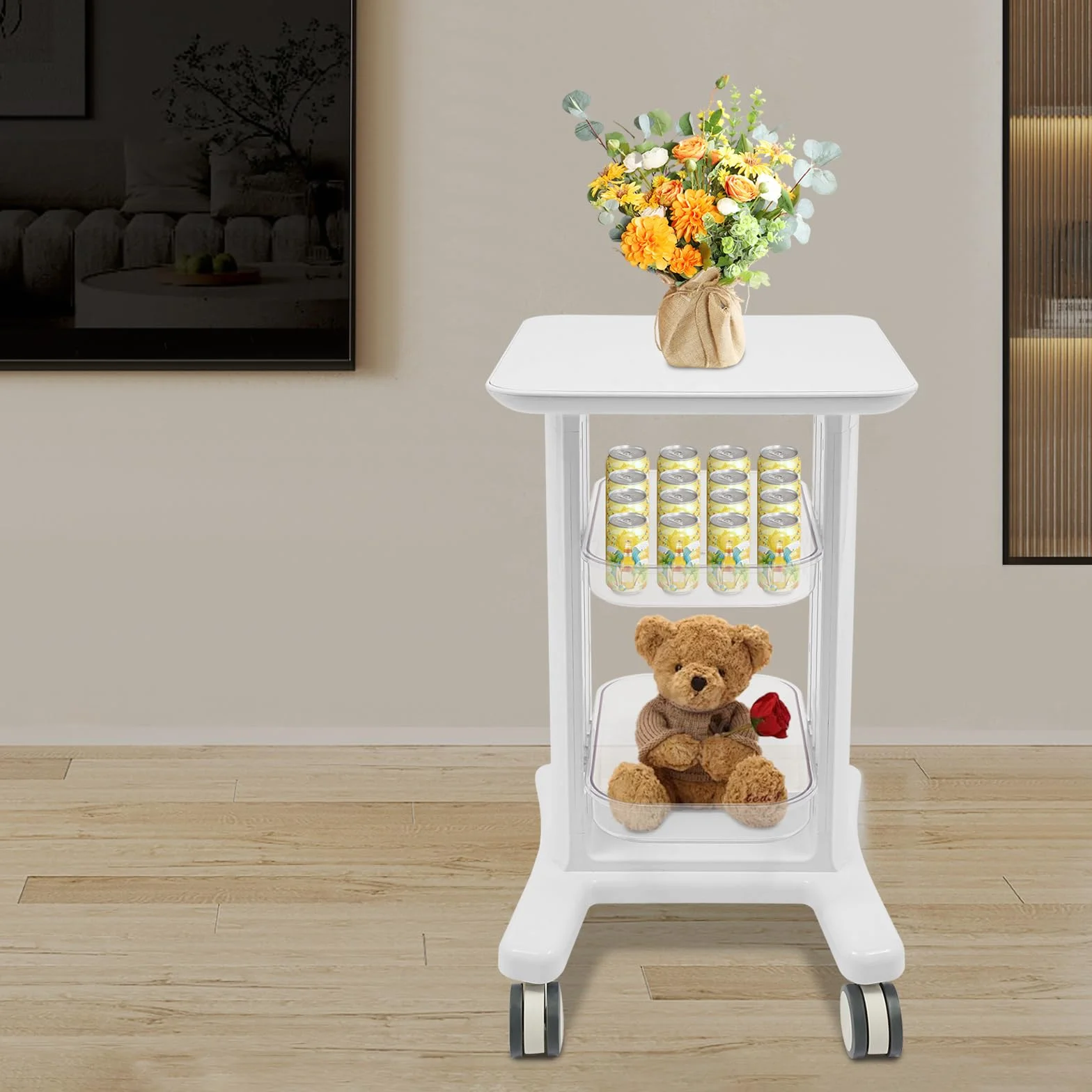 Beauty Salon - Carrito médico con 2 compartimentos y 4 ruedas universales, carrito de cosméticos, carrito de instrumentos para laboratorio, clínica, salón de belleza, color blanco