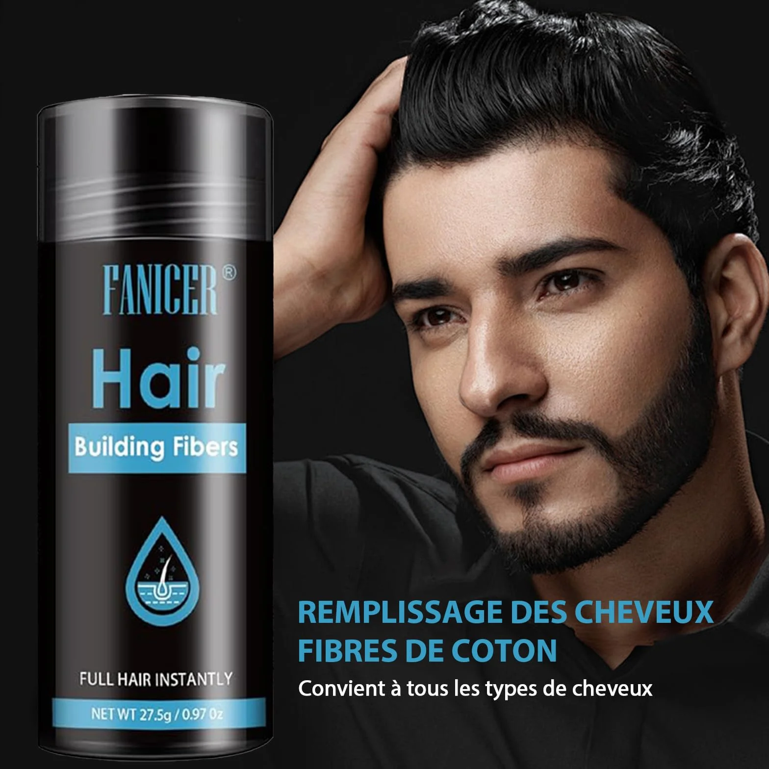 Polvos Relleno Capilar Instantáneo, Fibras Capilares, Spray en Polvo para Cubrir Pérdida de Cabello, Negro