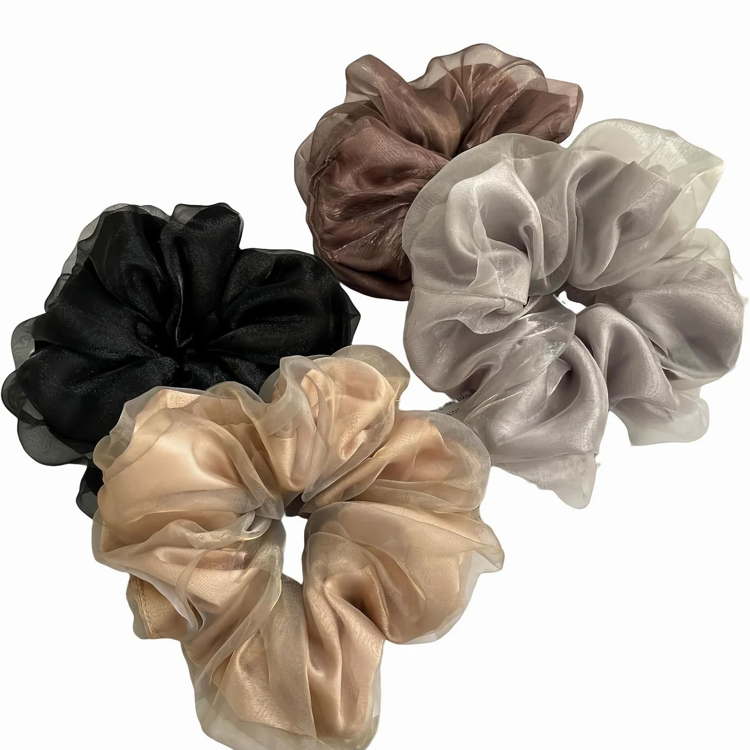 Coleteros para el cabello, lazos de satén para el pelo, lazos de seda para el pelo, anillos para trenzas, 4 unidades, color sólido, doble capa, accesorios para el cabello para mujer