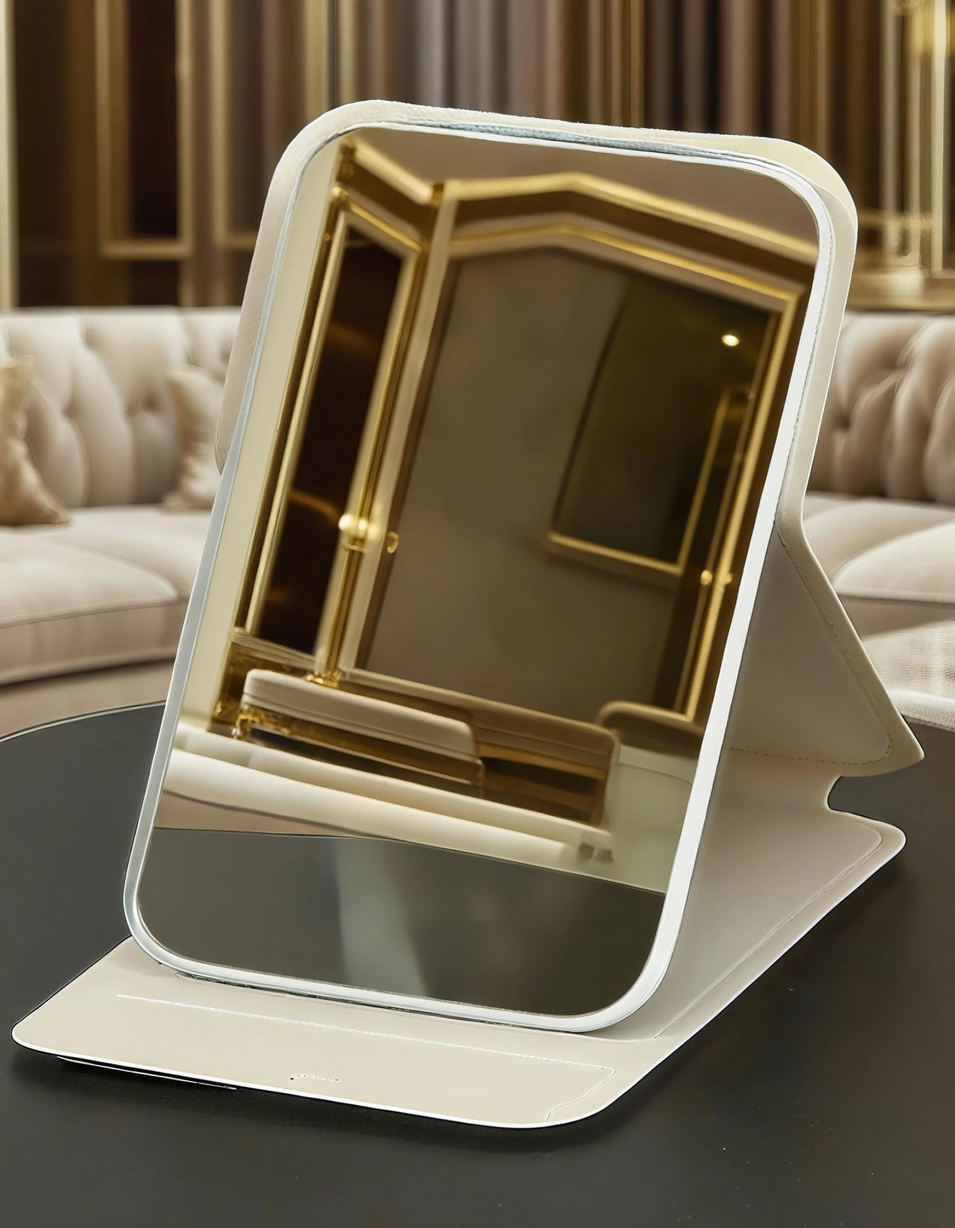 Espejo de Viaje Portátil Plegable Compacto con Soporte, Mini Espejo de Maquillaje para Bolsillo y Bolso