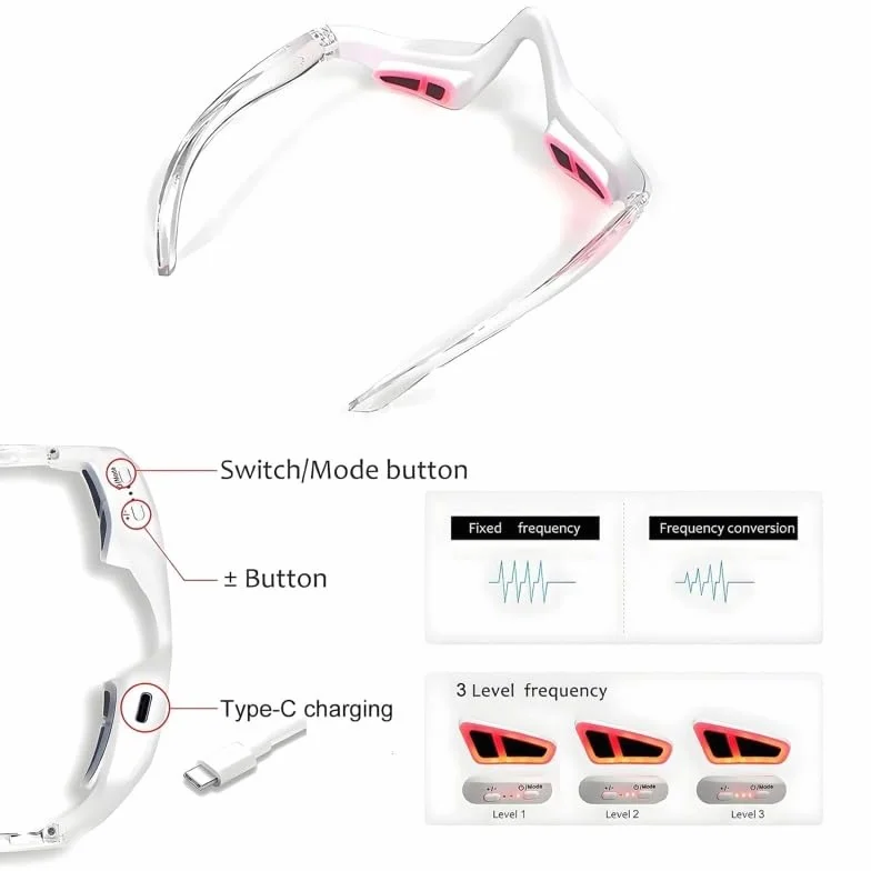 Gafas de terapia de luz roja para cuidado de la piel, reduce ojeras, hinchazón y arrugas (blanco)