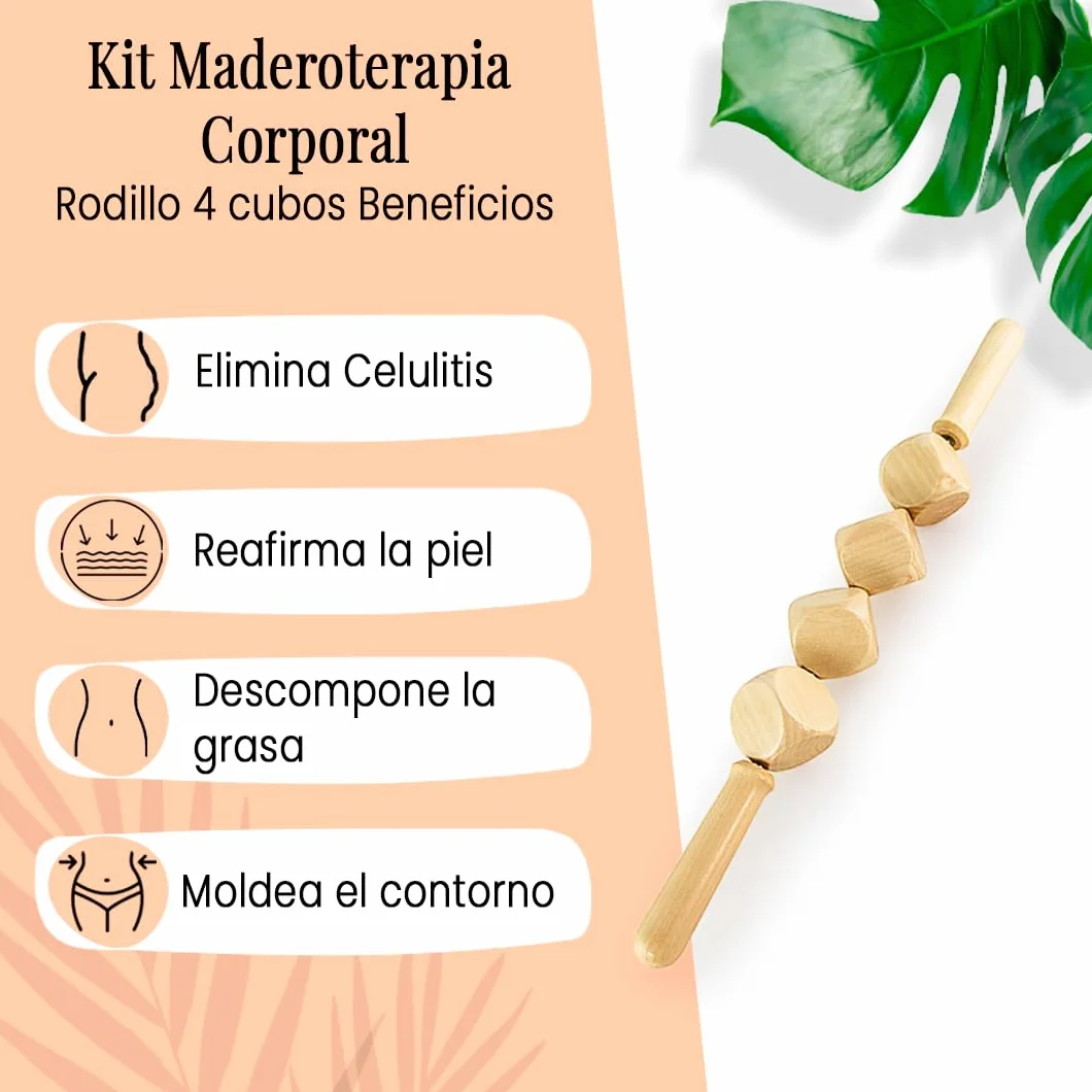 Kit Maderoterapia Anticelulítica | Kit Maderoterapia Corporal | Kit Compuesto de 6 Elementos Fabricados en Madera de Pino y Loto Natural | Diseños Exclusivos Maderoterapia Estética España