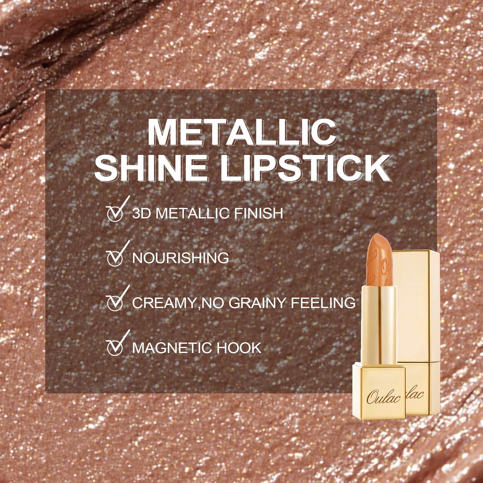 Pintalabios OULAC Sahara Gold Brillo Metálico 3D Larga Duración Alta Pigmentación Cobertura Total Cremoso Hidratante Vegan 4.3 g
