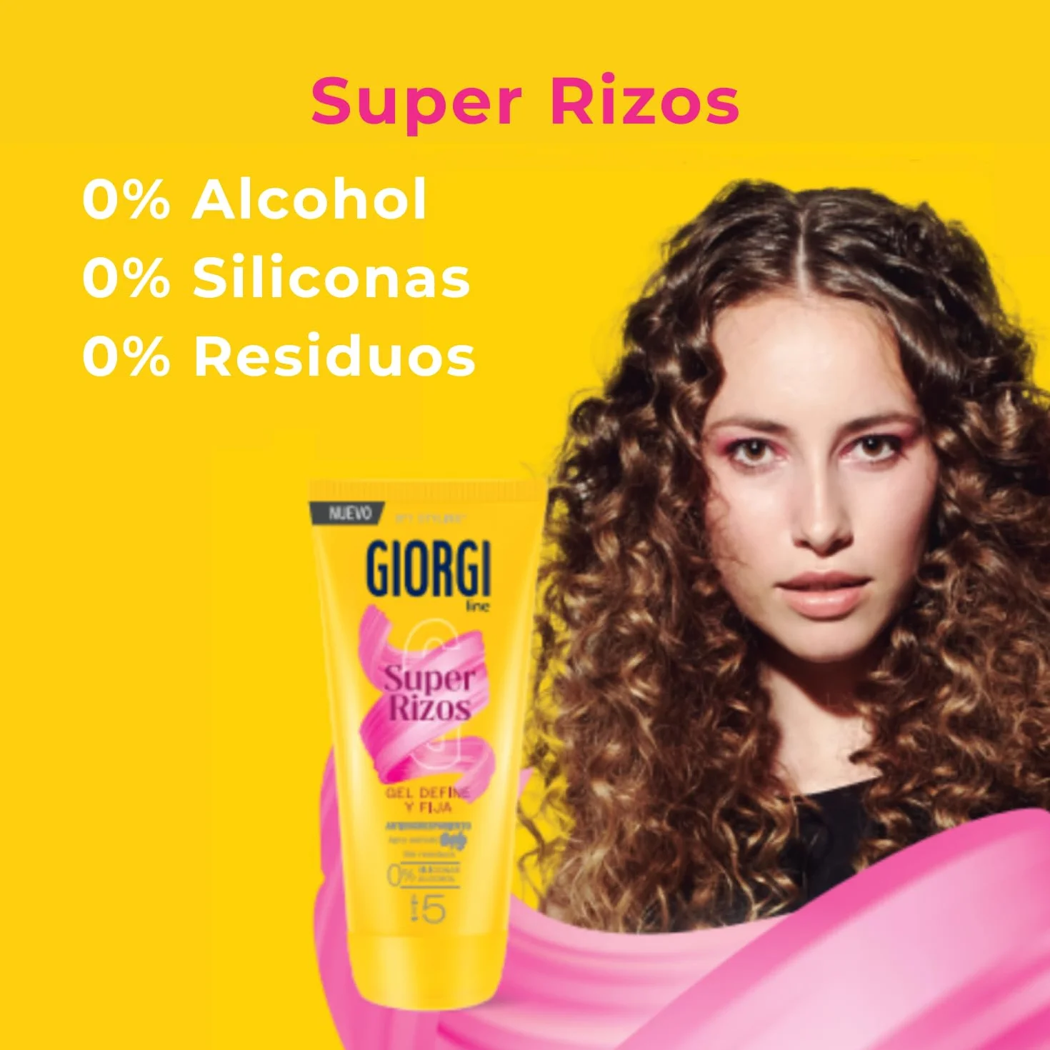 Giorgi Line Gomina Super Rizos Gel Definidor con Aloe Vera 170 ml, Control de Frizz para Cabello Rizado y Ondulado, Fijación 5, Sin Siliconas ni Alcohol