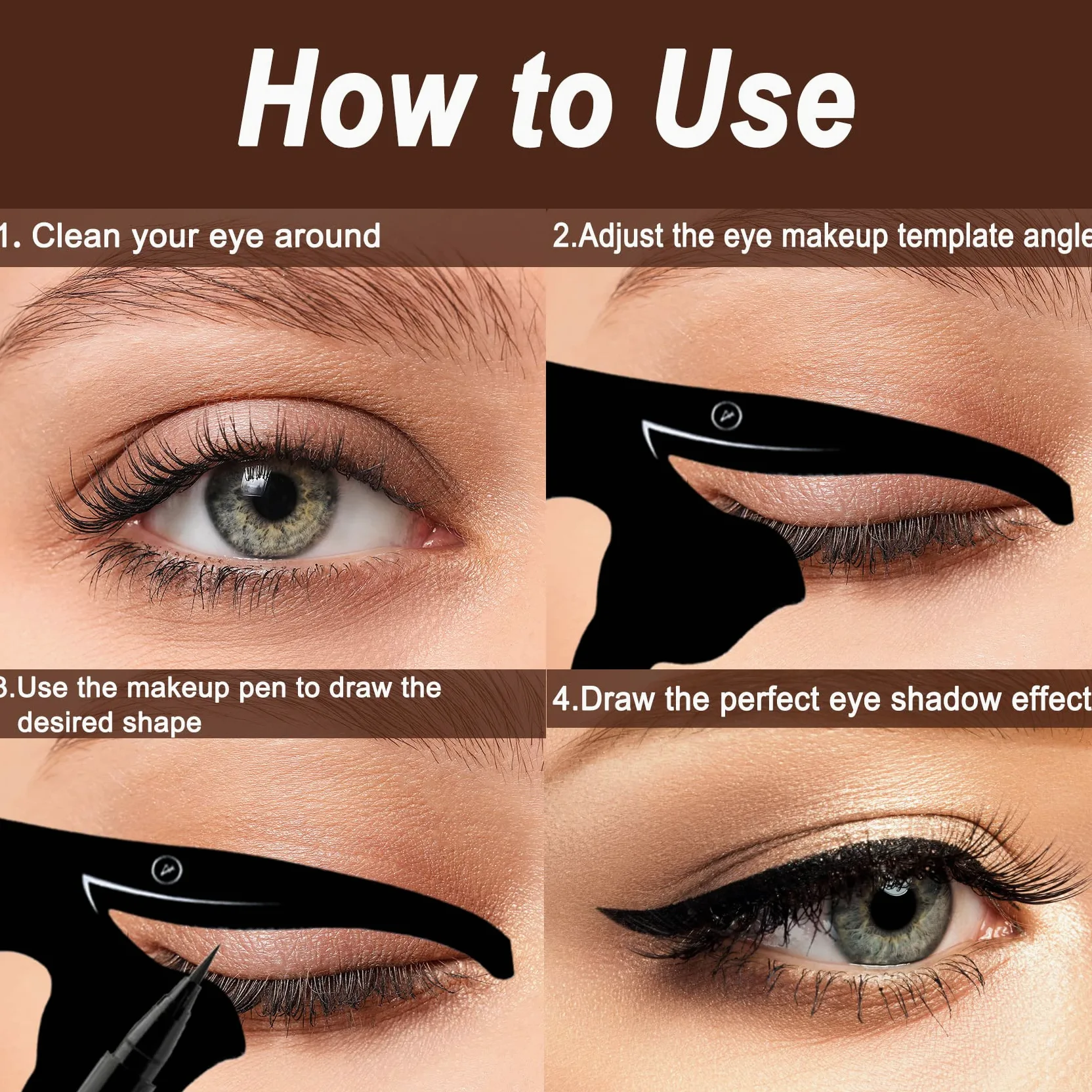 TailaiMei 2 plantillas delineadoras de ojos de gato, material de PVC mate, aplicadores de sombra de ojos ahumados, placa de plantilla, delineador de ojos en forma de gato y herramienta de plantilla