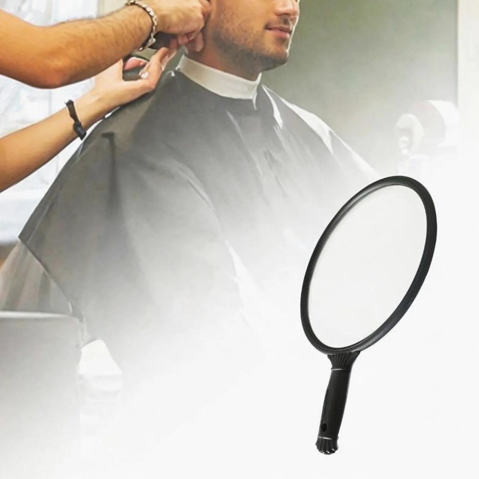 jojomis Espejo de tocador de mano de alta calidad, espejo de corte de pelo y maquillaje con mango antideslizante para el hogar, salón y viajes, 9.84 pulgadas de diámetro