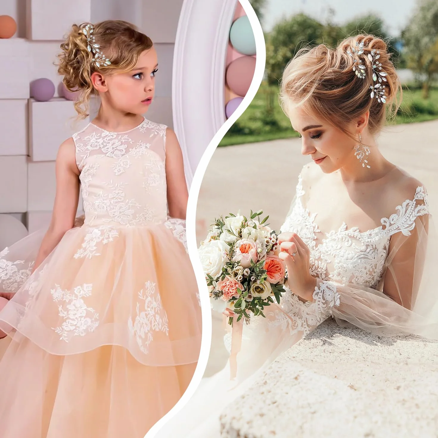 Accesorios para el cabello de boda, horquillas de novia con cristales y diamantes de imitación (plata)