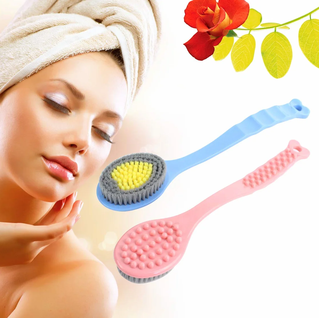 QiCheng&LYS Cepillo de Ducha de Mano con Mango Largo, Exfoliación Corporal, Azul