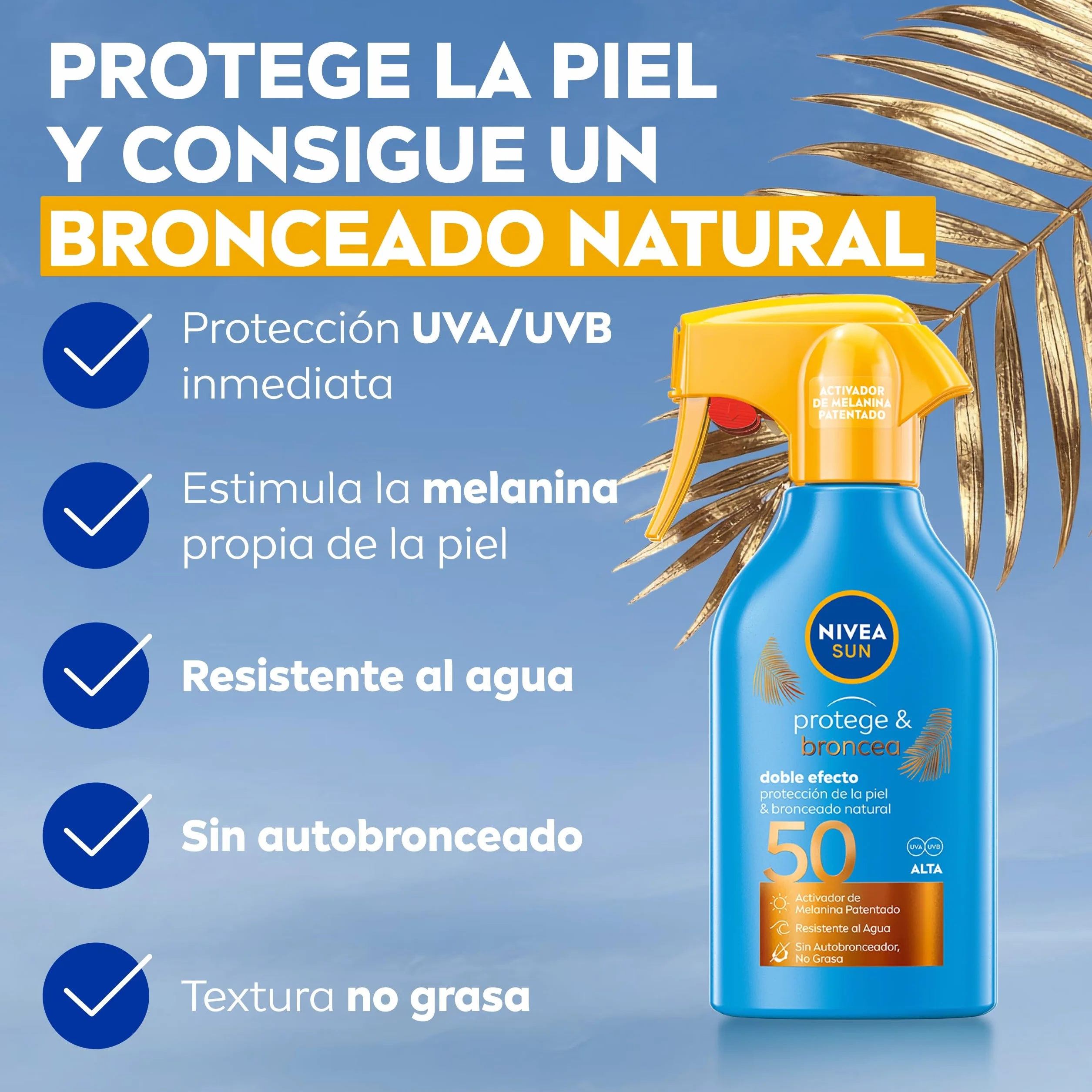 NIVEA SUN Protege & Broncea Spray Solar FP50 Protector Solar Corporal 270 ml