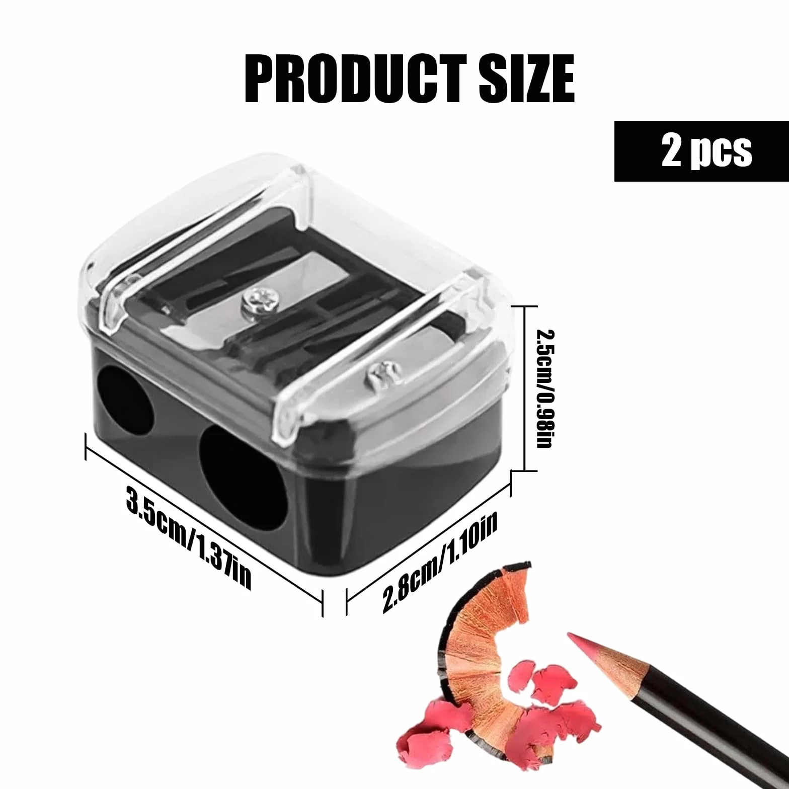 Sacapuntas Doble para Lápices Cosméticos, Profesional para Ojos, Cejas y Labios, Doble Agujero para Lápices Finos y Jumbo (Negro)