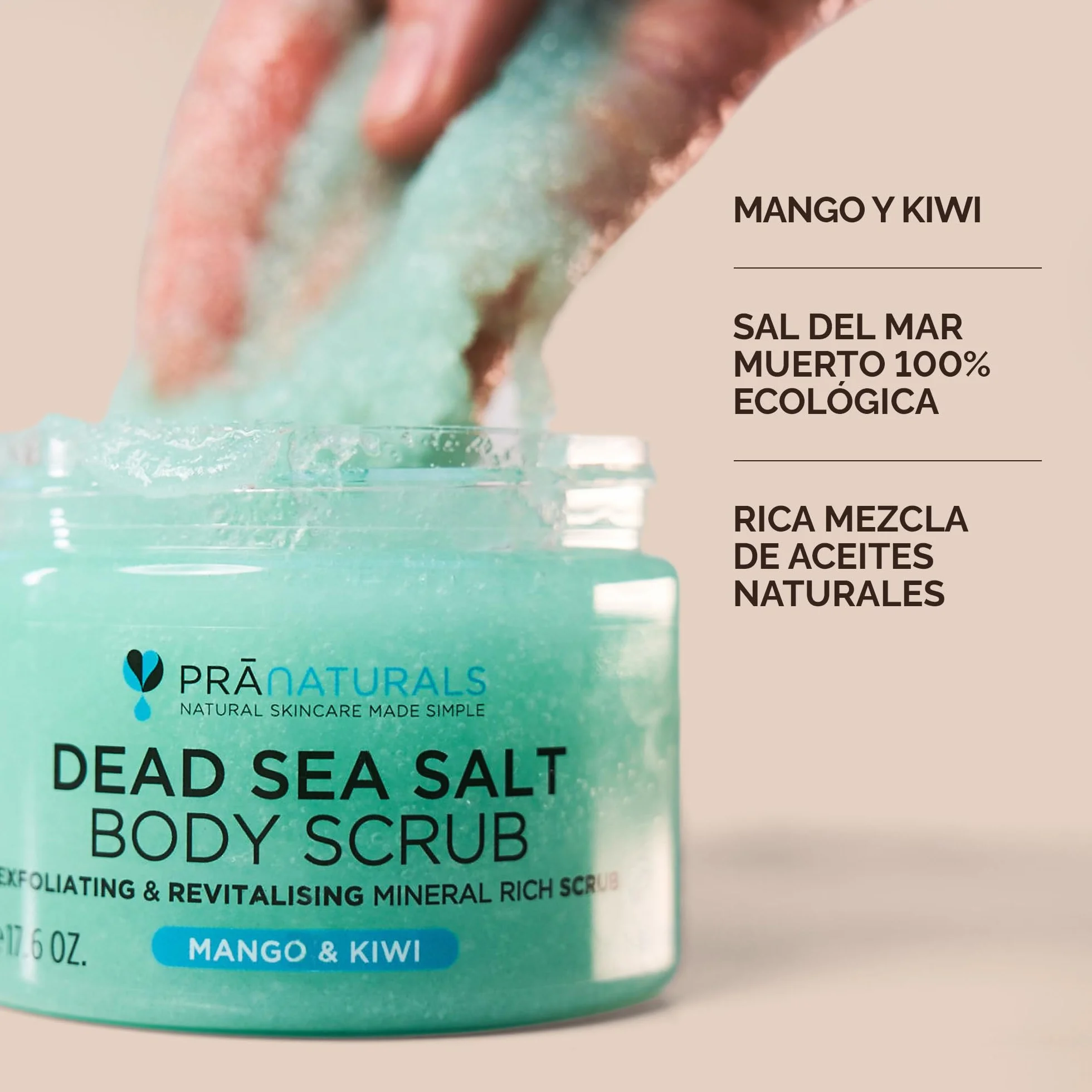 PraNaturals Exfoliante Corporal de Sal del Mar Muerto 500g Body Scrub para Nutrir la Piel, Rico en Minerales Naturales