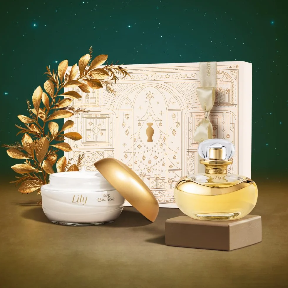 O Boticário Lily Coffret Regalo Set Perfume y Cuidado de la Piel con 2 Productos en Caja Beige | Lily Crema Hidratante Corporal Perfumada Satinado 250g y Lily Perfume Eau de Parfum EDP 75ml