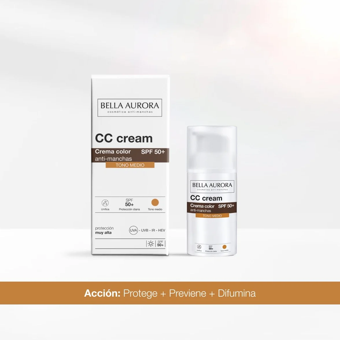 Bella Aurora CC Cream Antimanchas SPF 50+ Tono Medio 30 ml Protector Solar Facial con Color