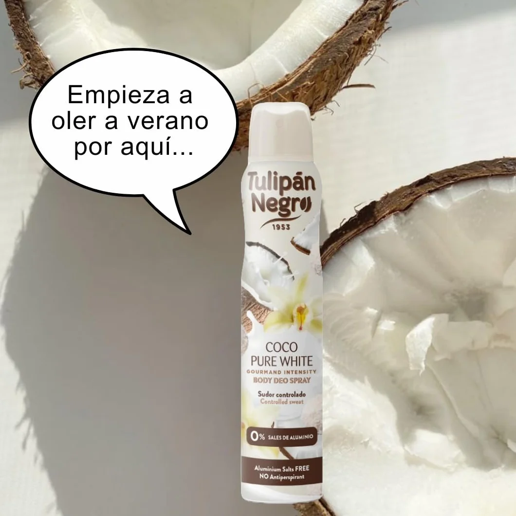 Tulipán Negro Desodorante Mujer Spray Coco Pure White 200 ml 0% Sales de Aluminio