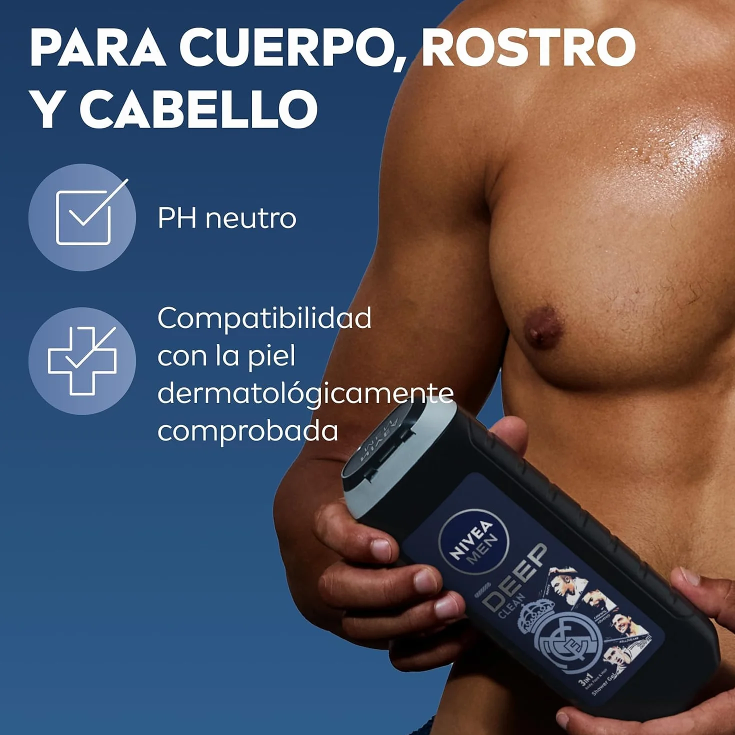 NIVEA MEN Pack Real Madrid Edición Limitada - Sensitive Aftershave 100 ml, Desodorante Spray Deep 150 ml, Gel de Ducha Deep 250 ml, NIVEA Creme 150 ml