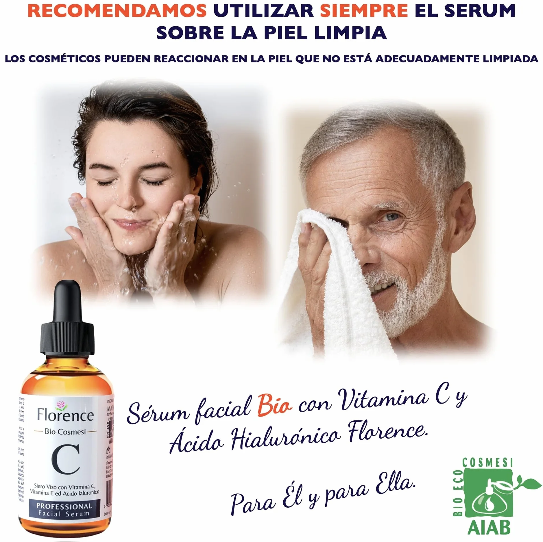 Suero Facial Orgánico Vitamina C y Ácido Hialurónico Puro Anti Edad Antiarrugas 60ml