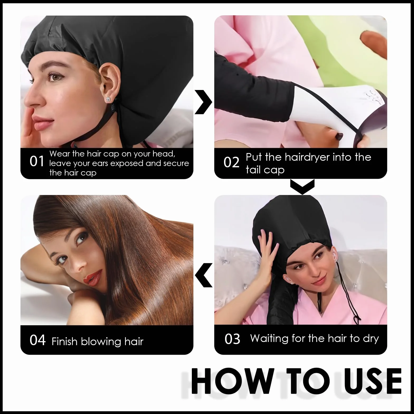 Gorro Secador de Pelo con Cordón Ajustable, Casco de Secado para Peinar, Rizar y Acondicionar