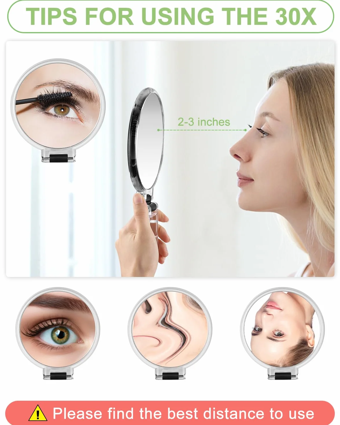 LEAZZLE Espejo de Aumento 30x/1x Doble Cara con Soporte Ajustable 360°