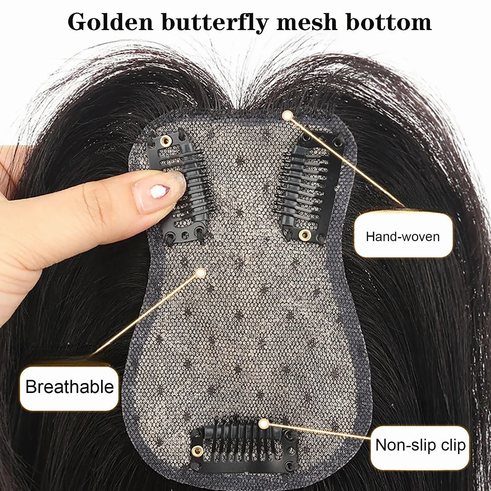 Toppers De Cabello for Mujeres Tupé De Cabello Humano Real Base Atada A Mano De 3" X 4" Postizos for El Cabello Con Clip Pelucas Liso Extensiones De Cabello Con Cobertura 3D De 360°(Brown,32cm)