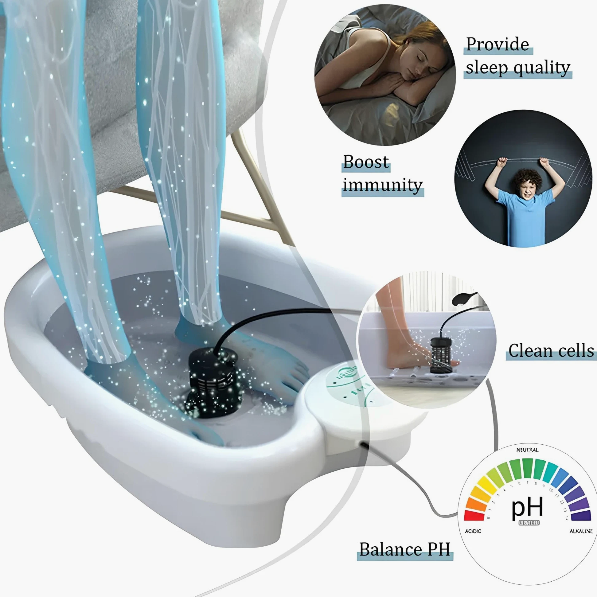 Máquina de baño de pies iónico para el hogar, desintoxicación y limpieza con palangana para un cuerpo relajado y aliviado