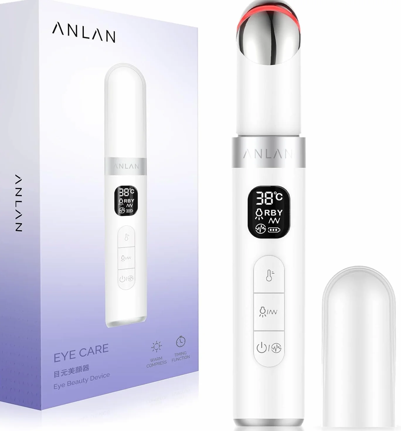 ANLAN Masajeador de Ojos Eléctrico, EMS Dispositivo Antiarrugas, 3 Modos LED Terapia, 38-45℃ Compresa Caliente