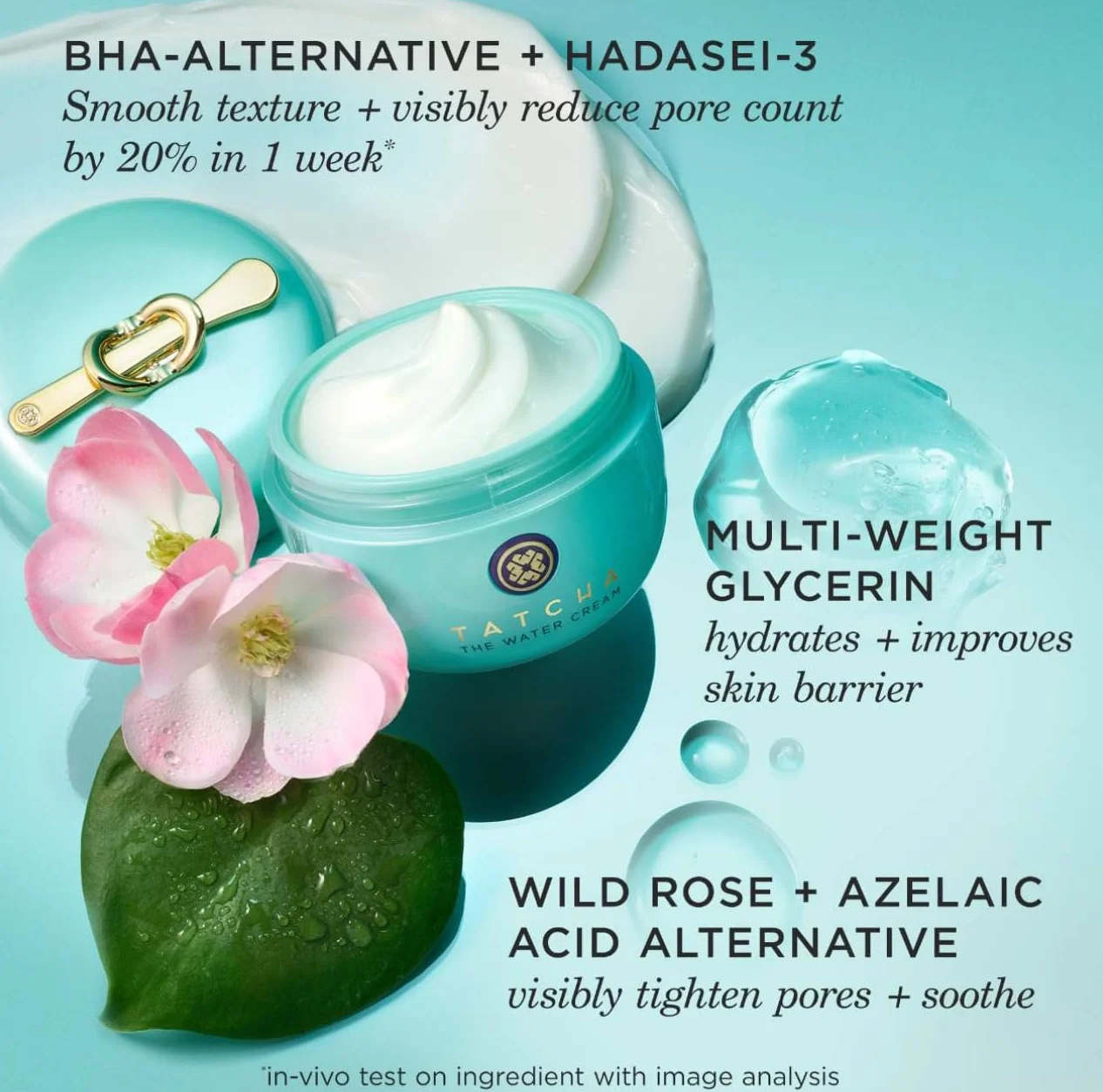 Tatcha Crema con base de agua para poros y sequedad, rosa, té verde, 50 ml