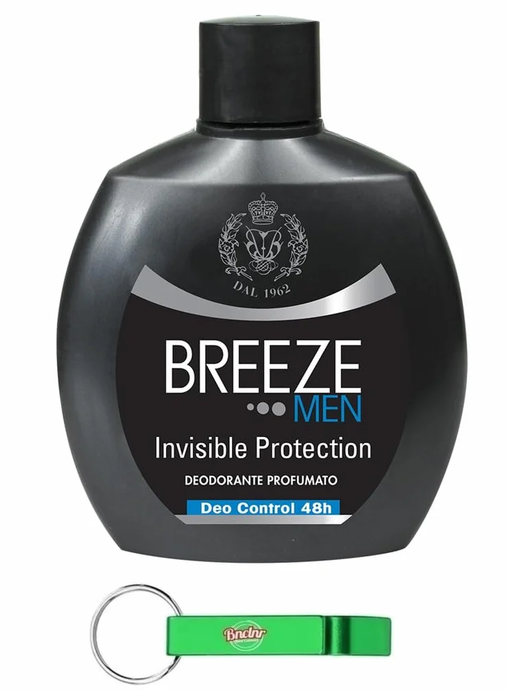Breeze Men Invisible Protection Desodorante Squeeze, desodorante sin gas y sin sales de aluminio, desodorante perfumado 48 horas para hombres, 100 ml + llavero Beni Culinari gratuito