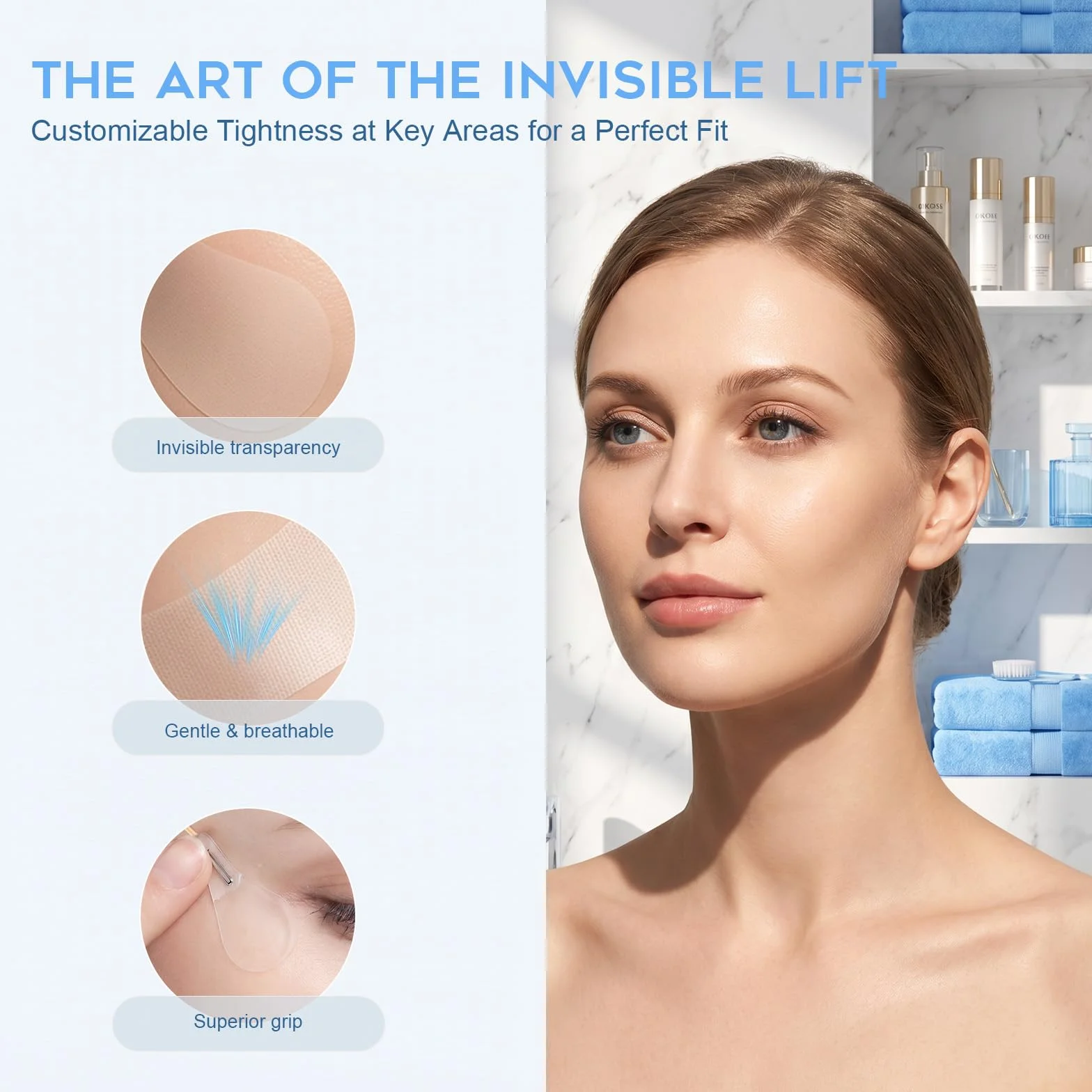 Cinta Lifting Facial Invisible 80 Piezas Parches Cuello Bandas Ajustables