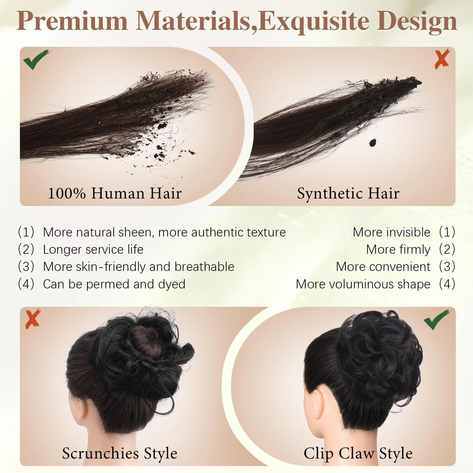 Moño de Cabello Humano Rizado y Esponjoso con Pinza, Extensiones de Cabello con Clip para Mujeres