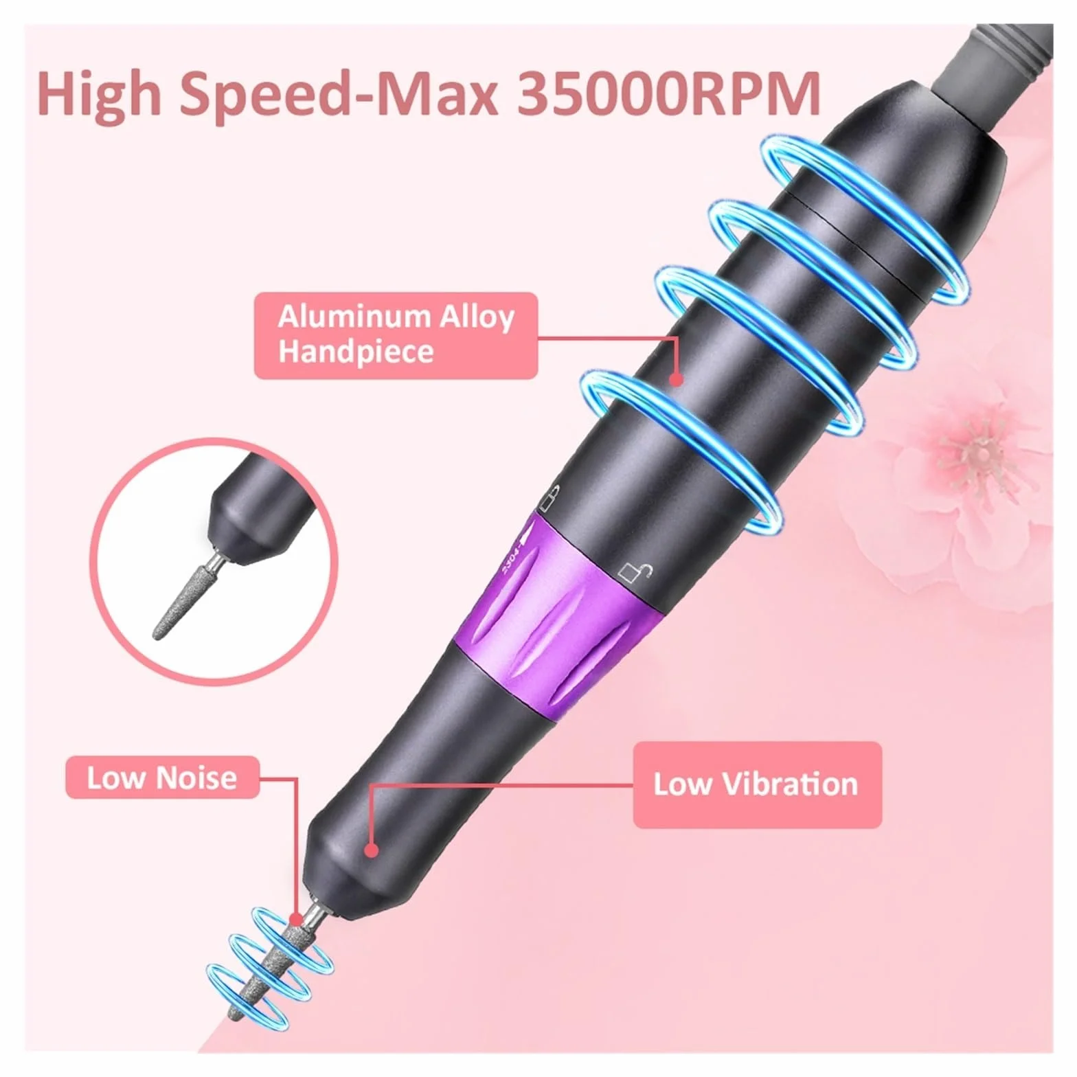 Torno para Uñas Taladro de uñas de 35000RPM con Pantalla LCD, lijadora de uñas eléctrica Profesional for Juego de Herramientas de fresado de manicura
