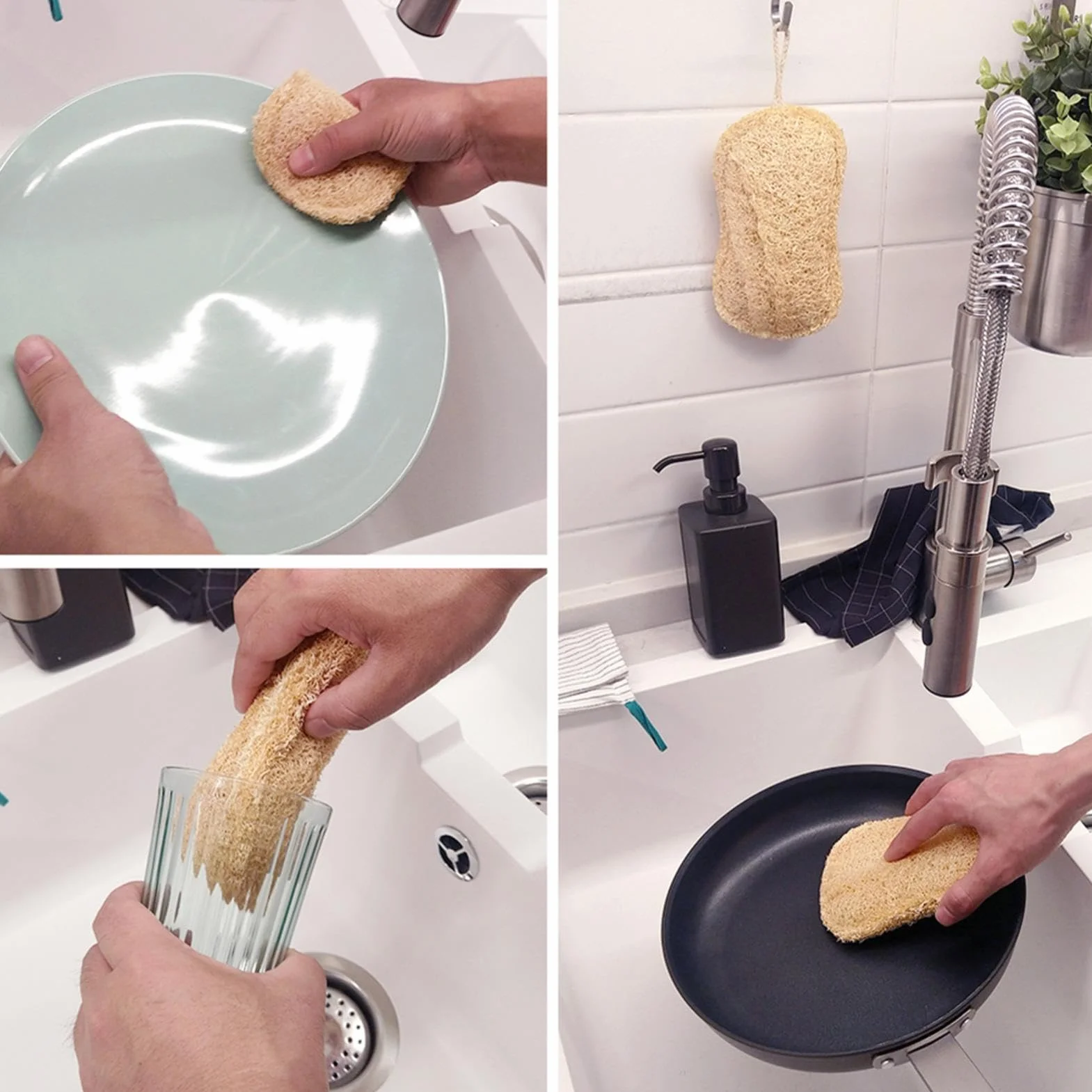 Esponja de Cocina de Lufa Natural - Esponja Exfoliante Compostable, Antiarañazos