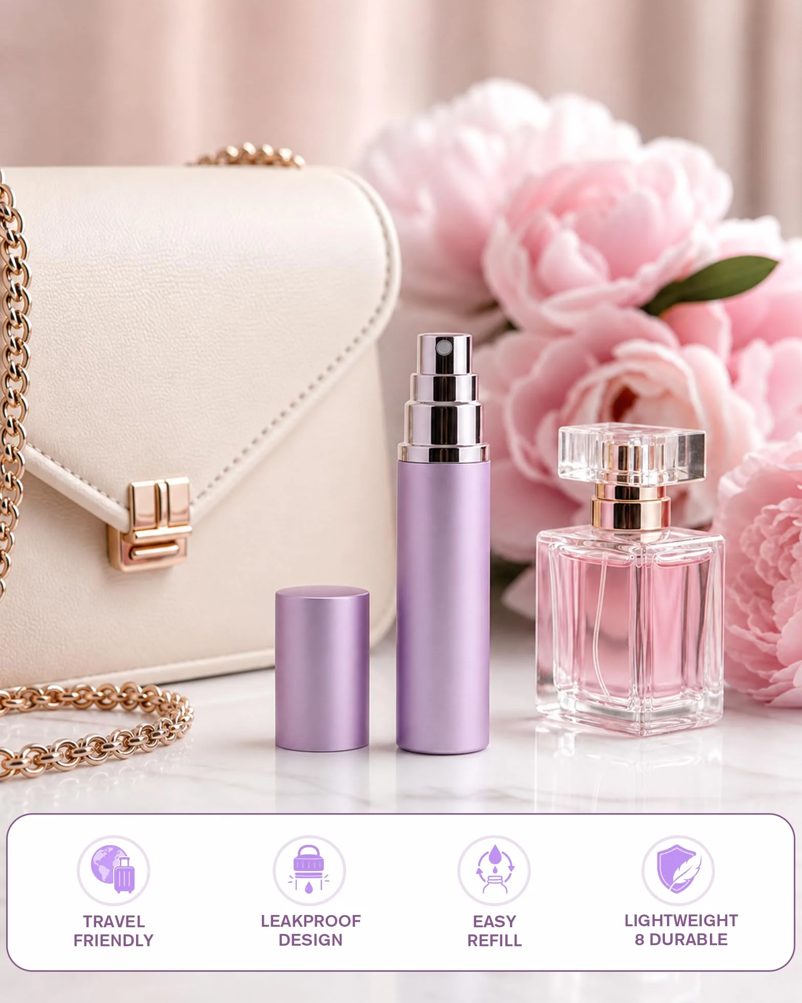 Vaporizador de Perfume 10ml Mini Recargable Botella de Vidrio con Pulverizador de Aluminio Antifugas (Rosa)