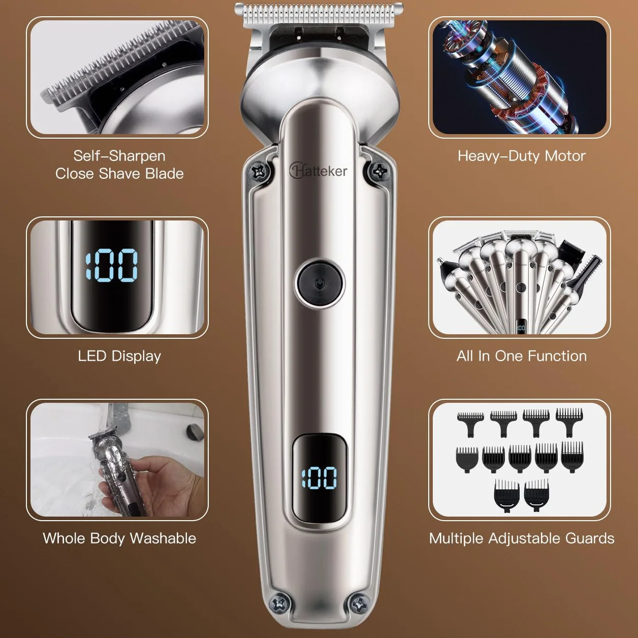 Máquina de Cortar Pelo Recortadora de Barba 7 en 1 Eléctrica Hombre