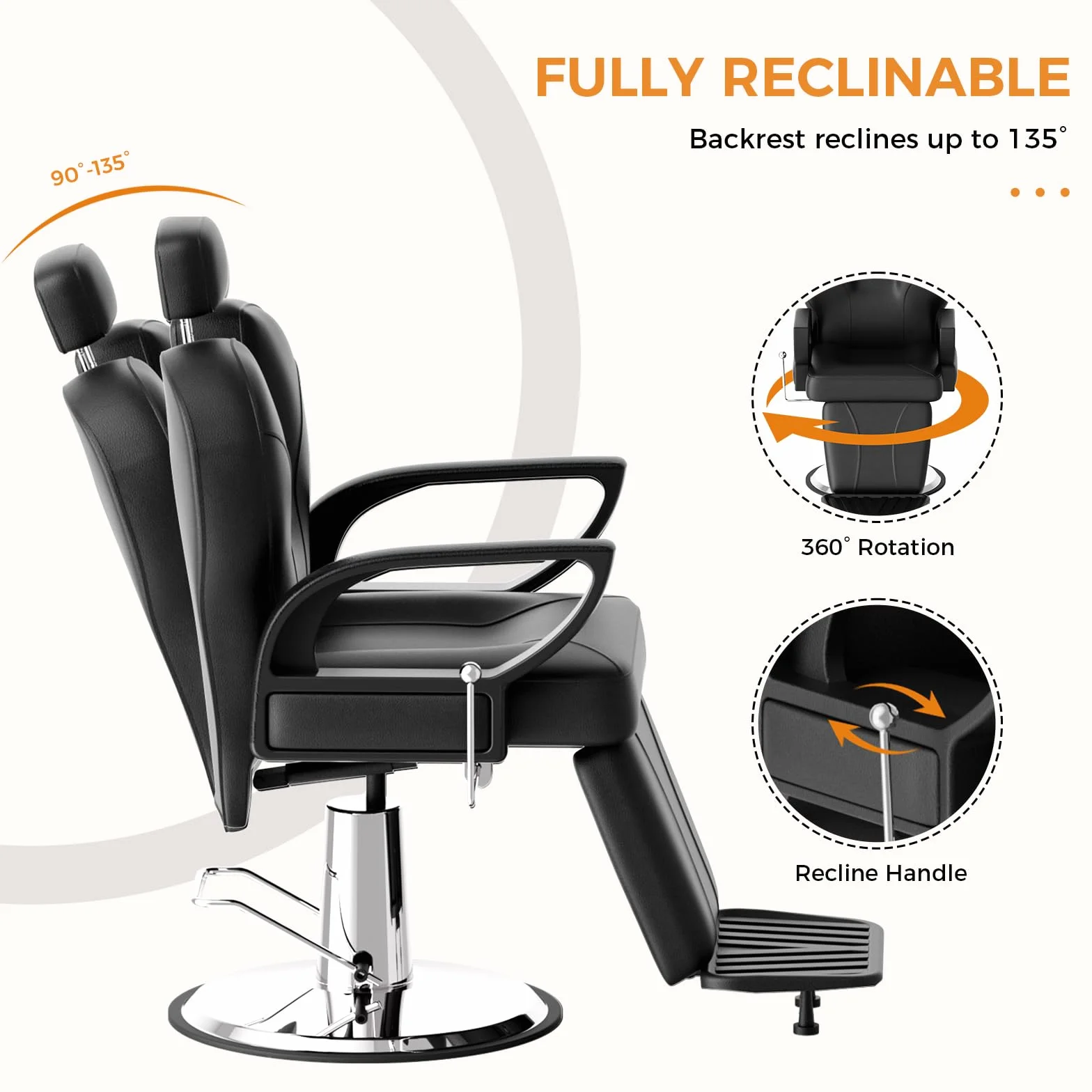 Sillón de Peluquería Hidráulico Reclinable 360° 63 x 54 x 92-105 cm Negro