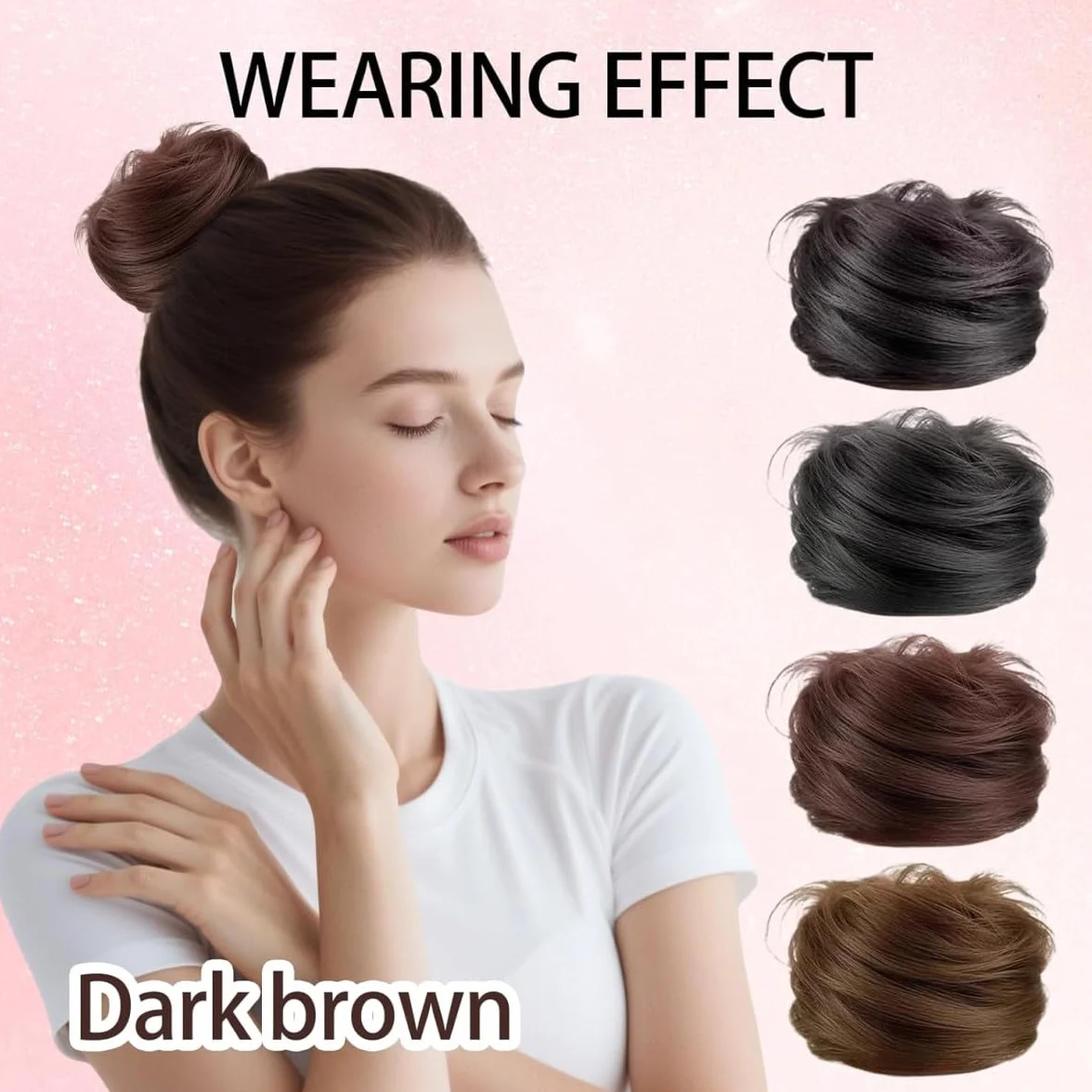 Coletero Moño Postizo Cabello Natural Mujeres Extensiones Pelo Real Marrón Oscuro