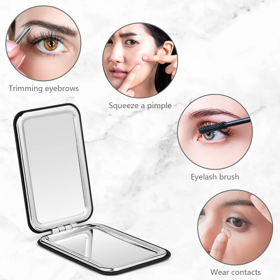OSDUE Espejo de Bolsillo Compacto Doble Cara Plegable Viaje Maquillaje Negro