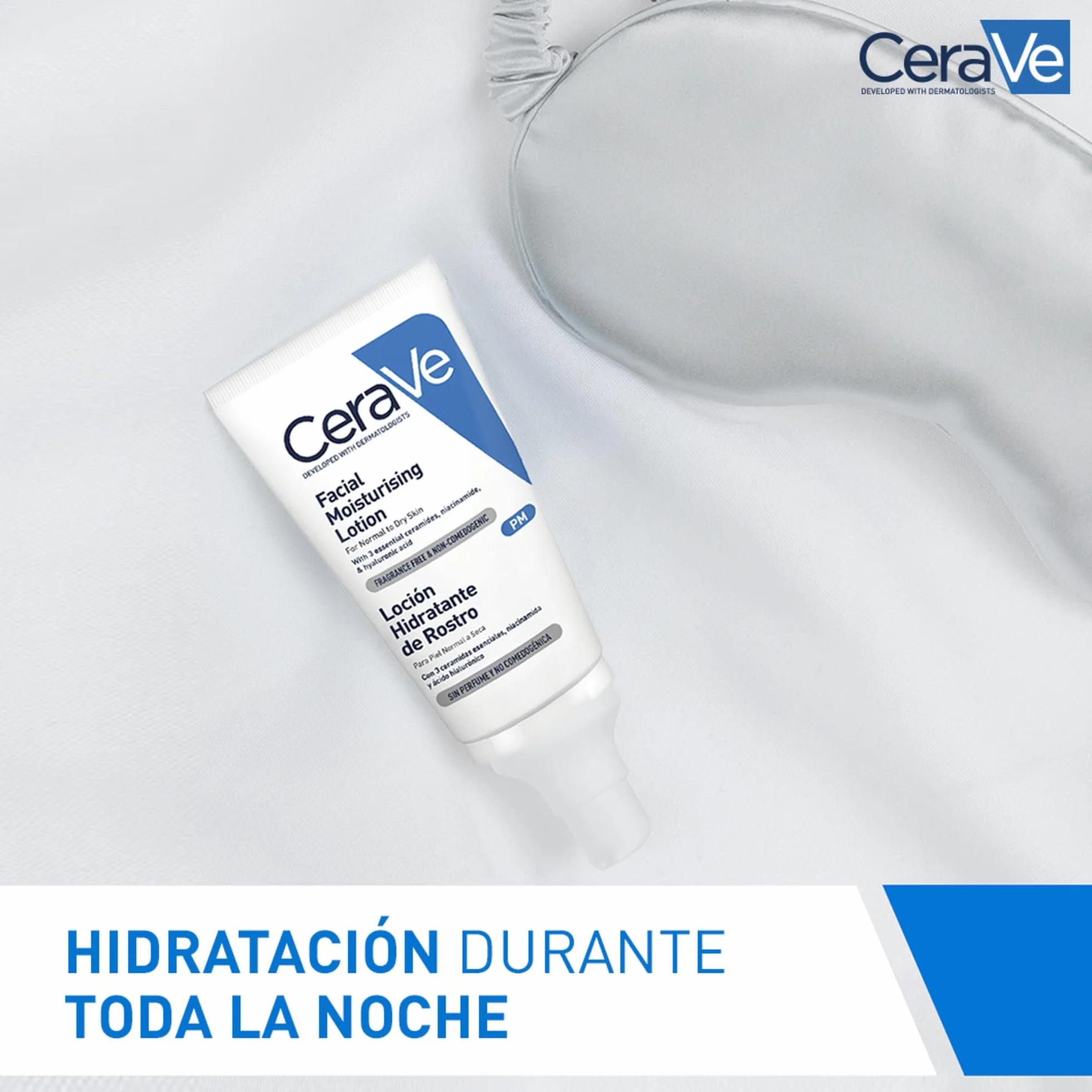 CeraVe Loción Hidratante de Rostro PM 52ml para Piel Normal a Seca con Ceramidas, Niacinamida y Ácido Hialurónico