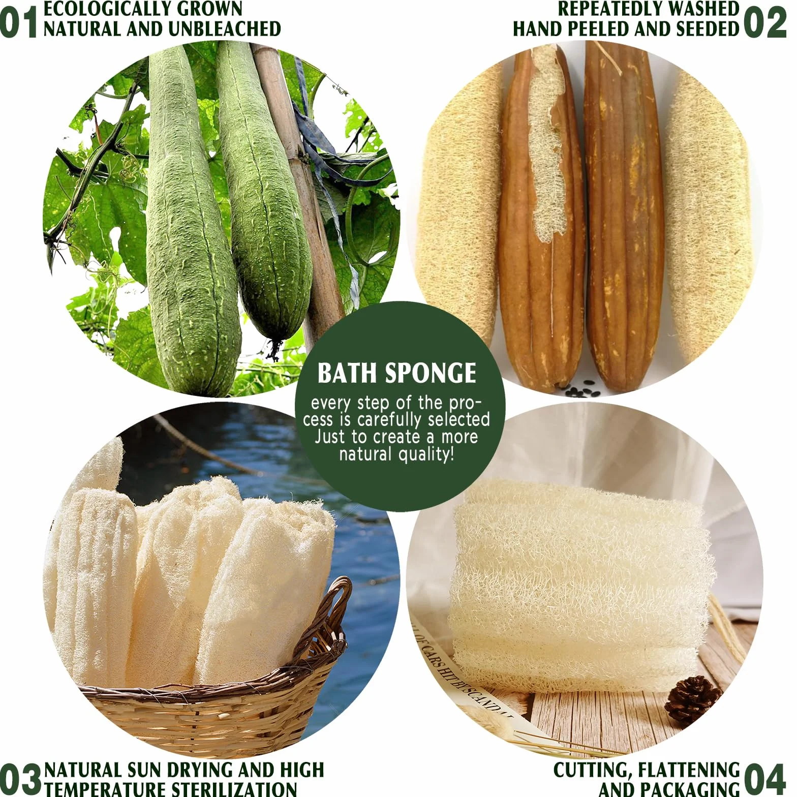 Esponja de lufa natural para baño, exfoliante corporal suave, 5.5 in, paquete de 2