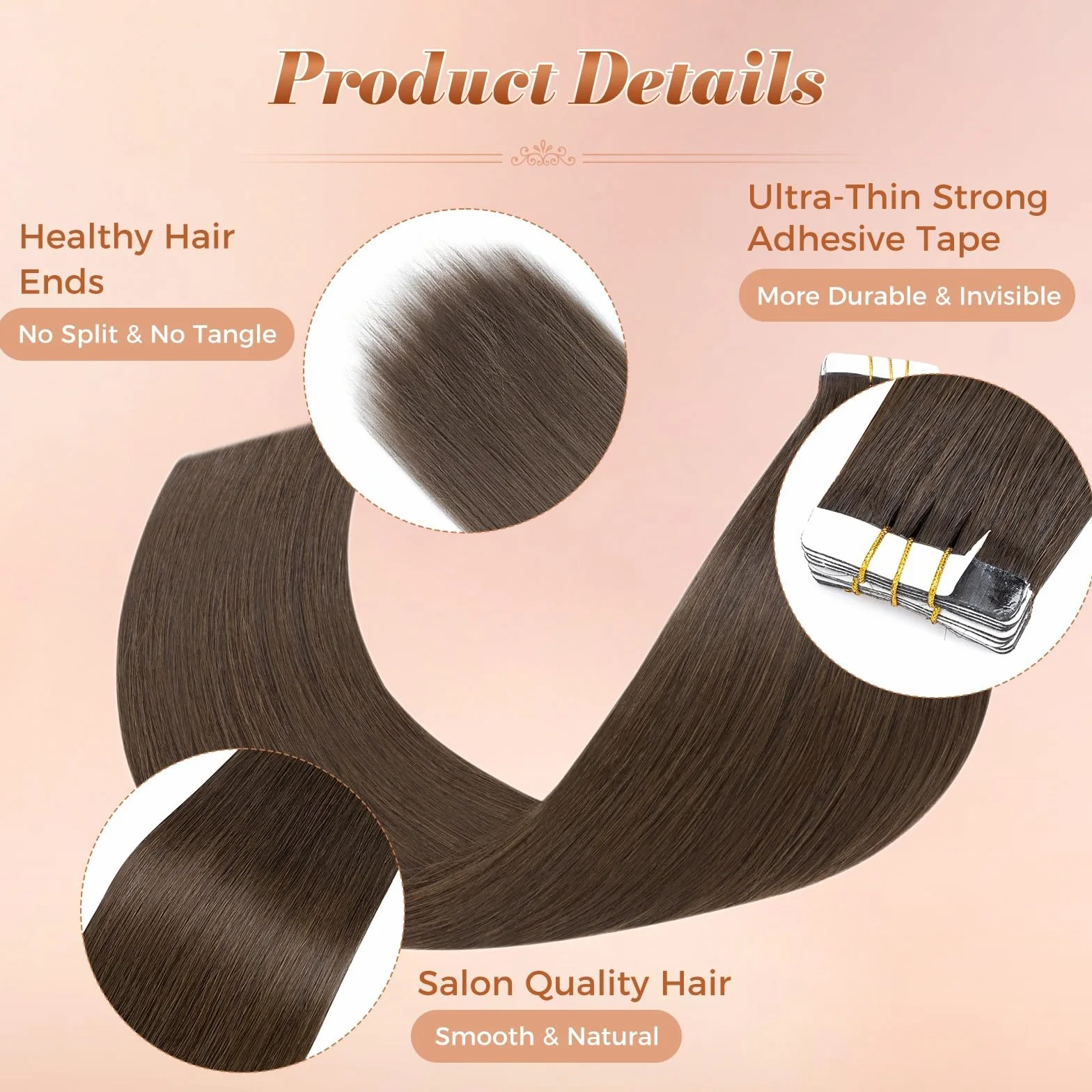 MY-LADY 10Piezas Extensiones Cabello Humano Natural Liso 50cm #02 Marrón Oscuro 25g