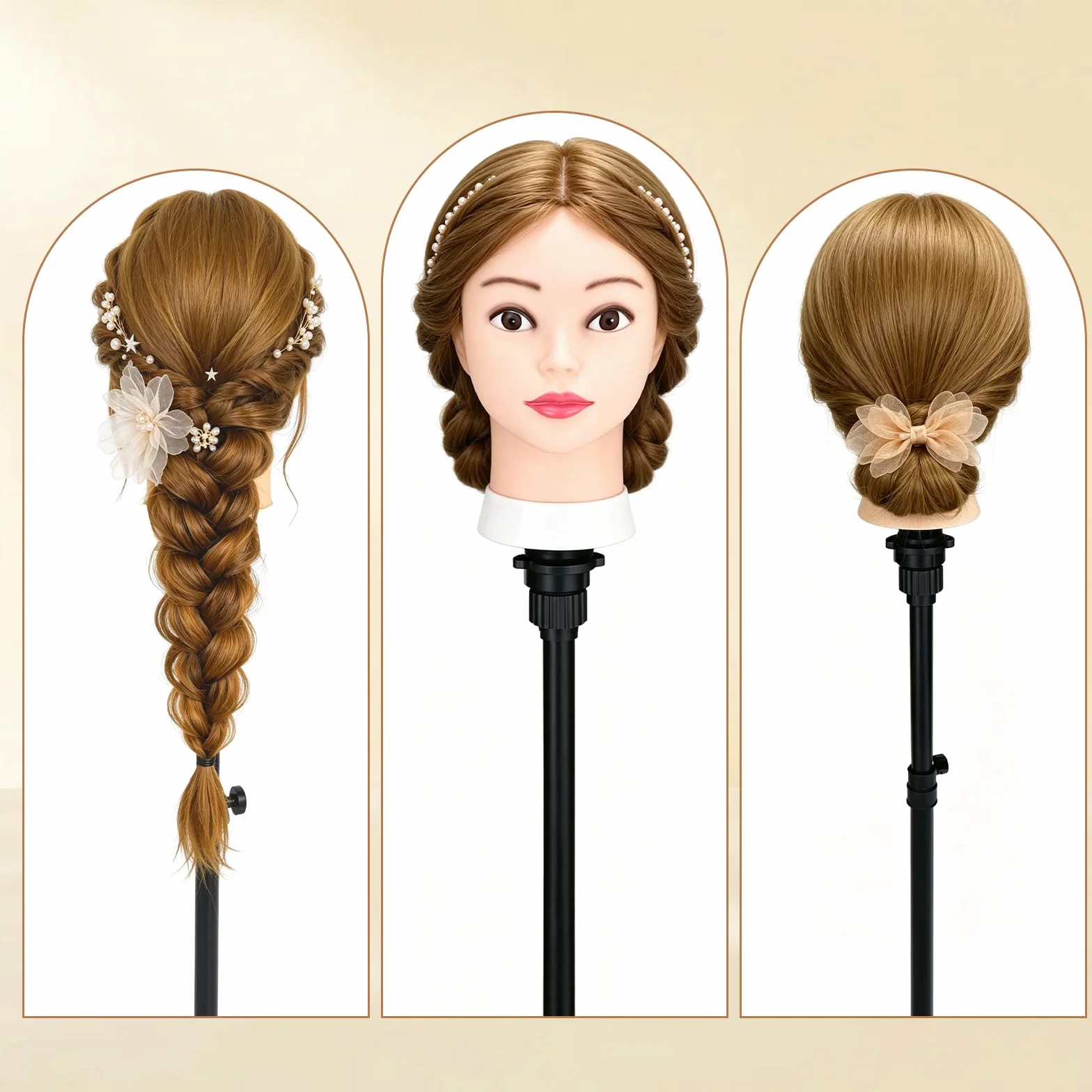 Yofuly Cabeza Maniquí 26inch Cabello Humano 80% Modelo Peluqueria con Abrazadera Mesa Trenzas DIY