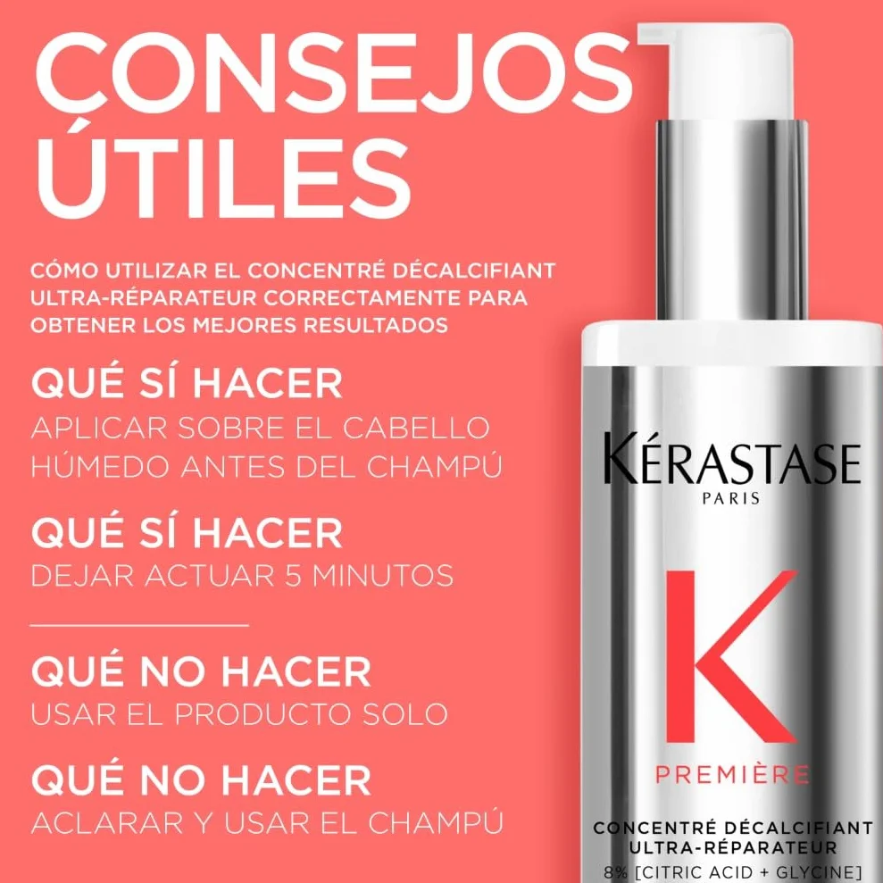 Kérastase Première Reparador de Cabello, Concentrado, Descalcificante, Tratamiento Cabello Seco y Dañado, con Ácido Cítrico y Glicina, Concentré Décalcifiant Ultra-Réparateur, 250 ml