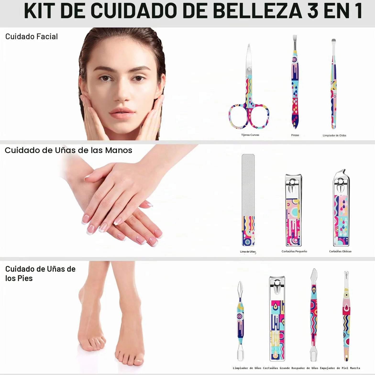 Set de Manicura Pedicura 10 Piezas Profesional Cortaúñas Acero Inoxidable Estuche Viaje Cuero