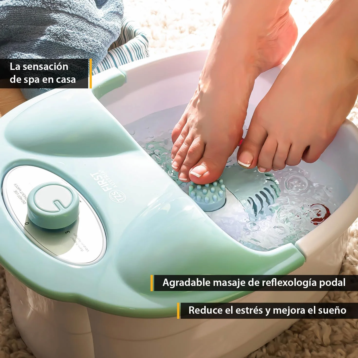 TZS First Austria Spa de pies, masaje con vibración y burbujas de aire, función de infrarrojos y calor, baño de pies, 80 W, 3 programas, 3 accesorios, mango plegable, caja de aromas