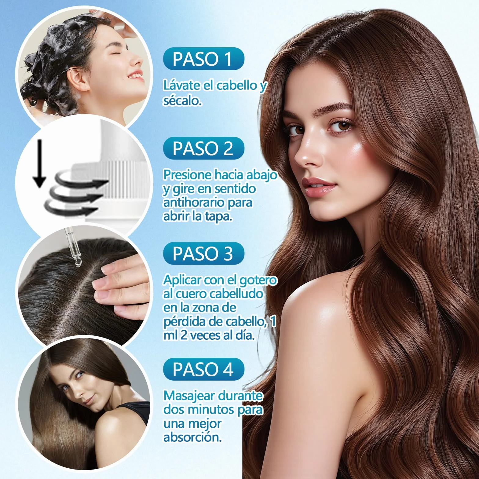 Suero De Crecimiento Del Cabello, Hair Growth Serum para Crece Pelo Rapido, Anticaida Pelo 60ml